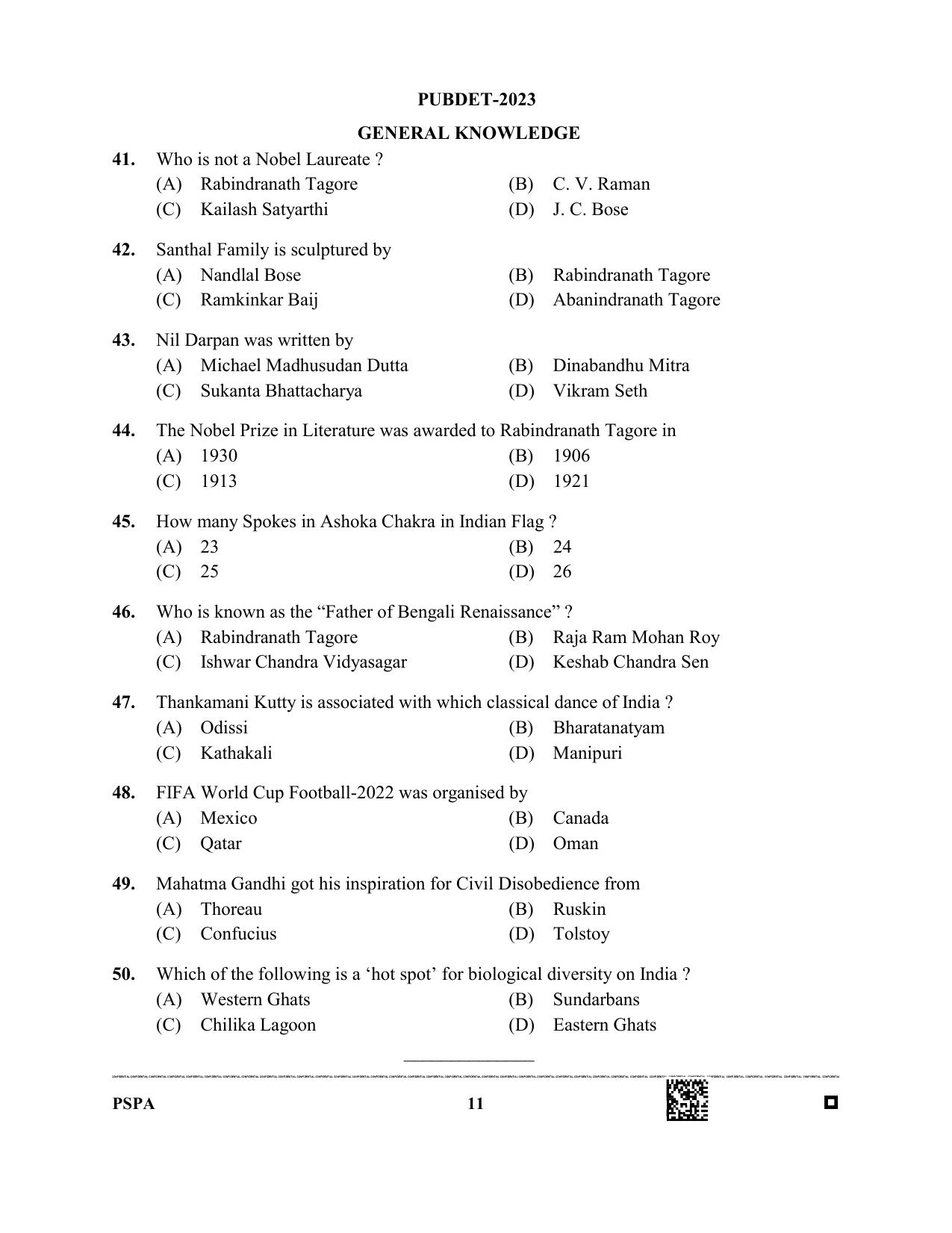 WB PUBDET 2023 Paper X (Philosophy Sociology Performing Arts) Question Paper - Page 11