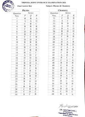 TBJEE 2021 Answer Key