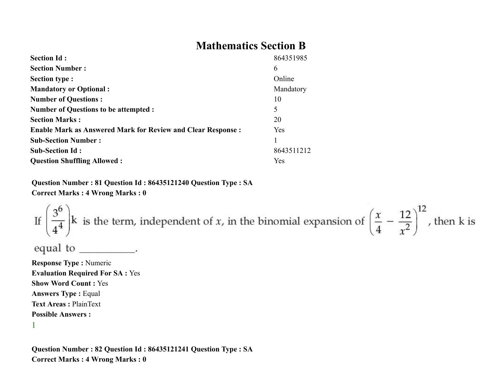 JEE Mains 2021: BTech (Shift 1) 31-08-2021 Question Paper - Page 61