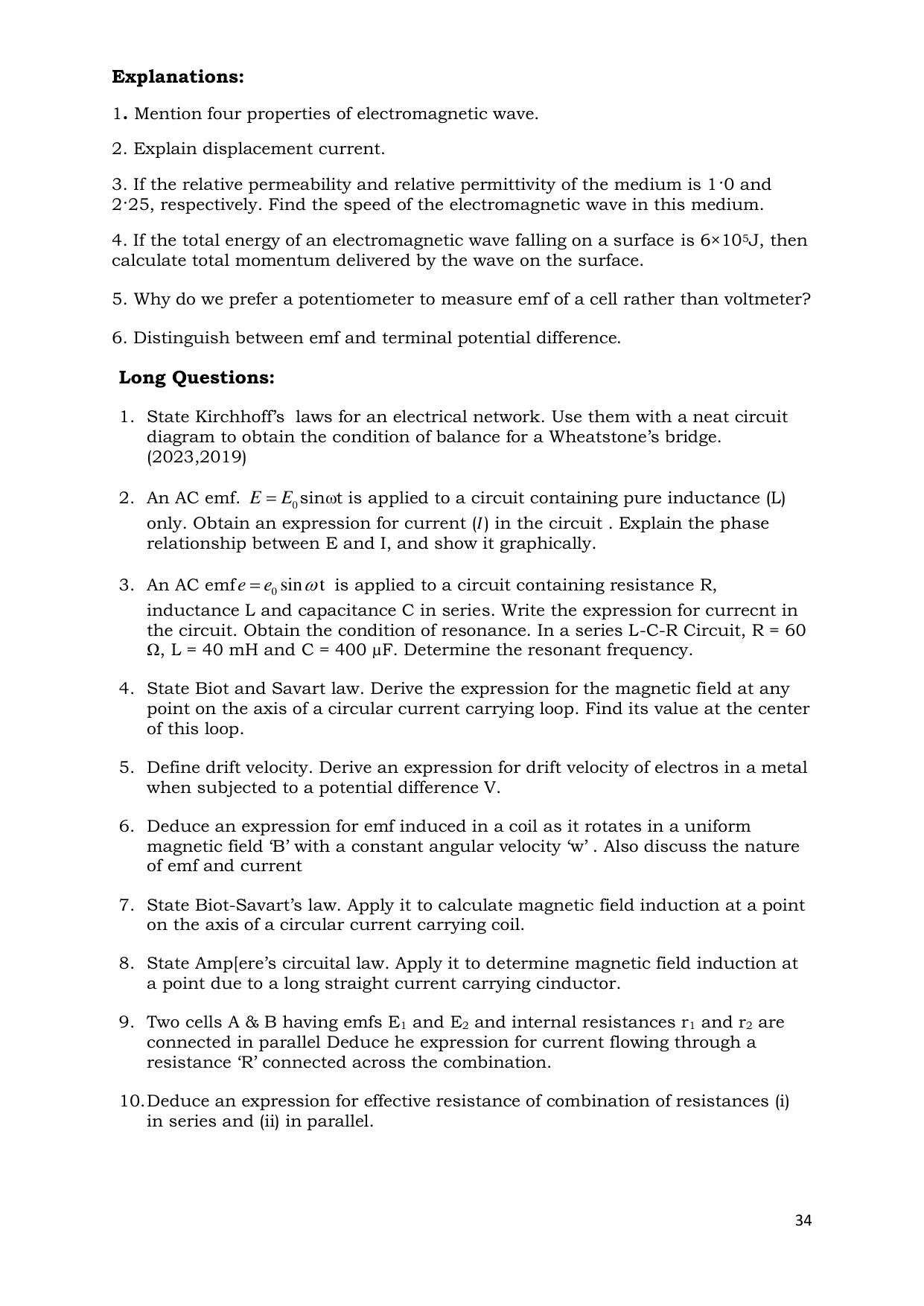 CHSE Odisha Class 12 PHYSICS (1ST PHASE) Question Bank - Page 34
