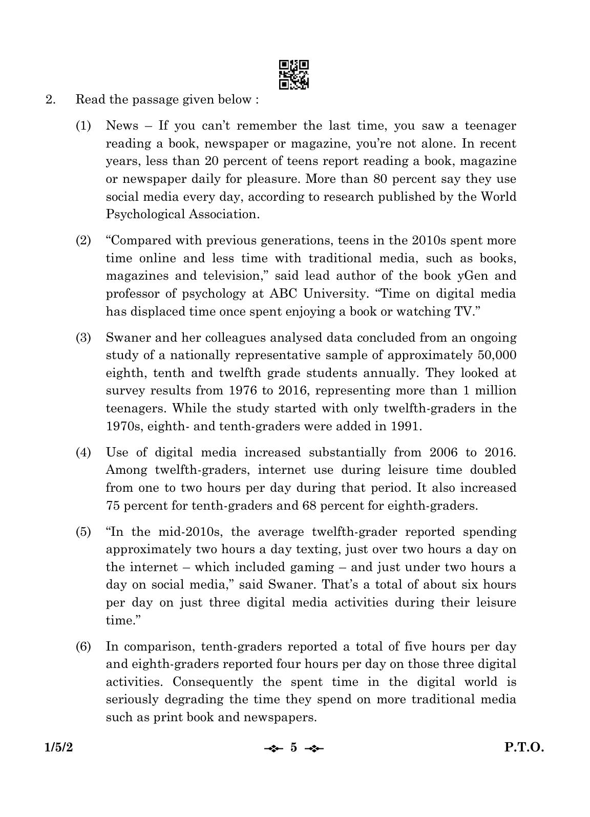 CBSE Class 12 1-5-2 English Core 2023 Question Paper - Page 5