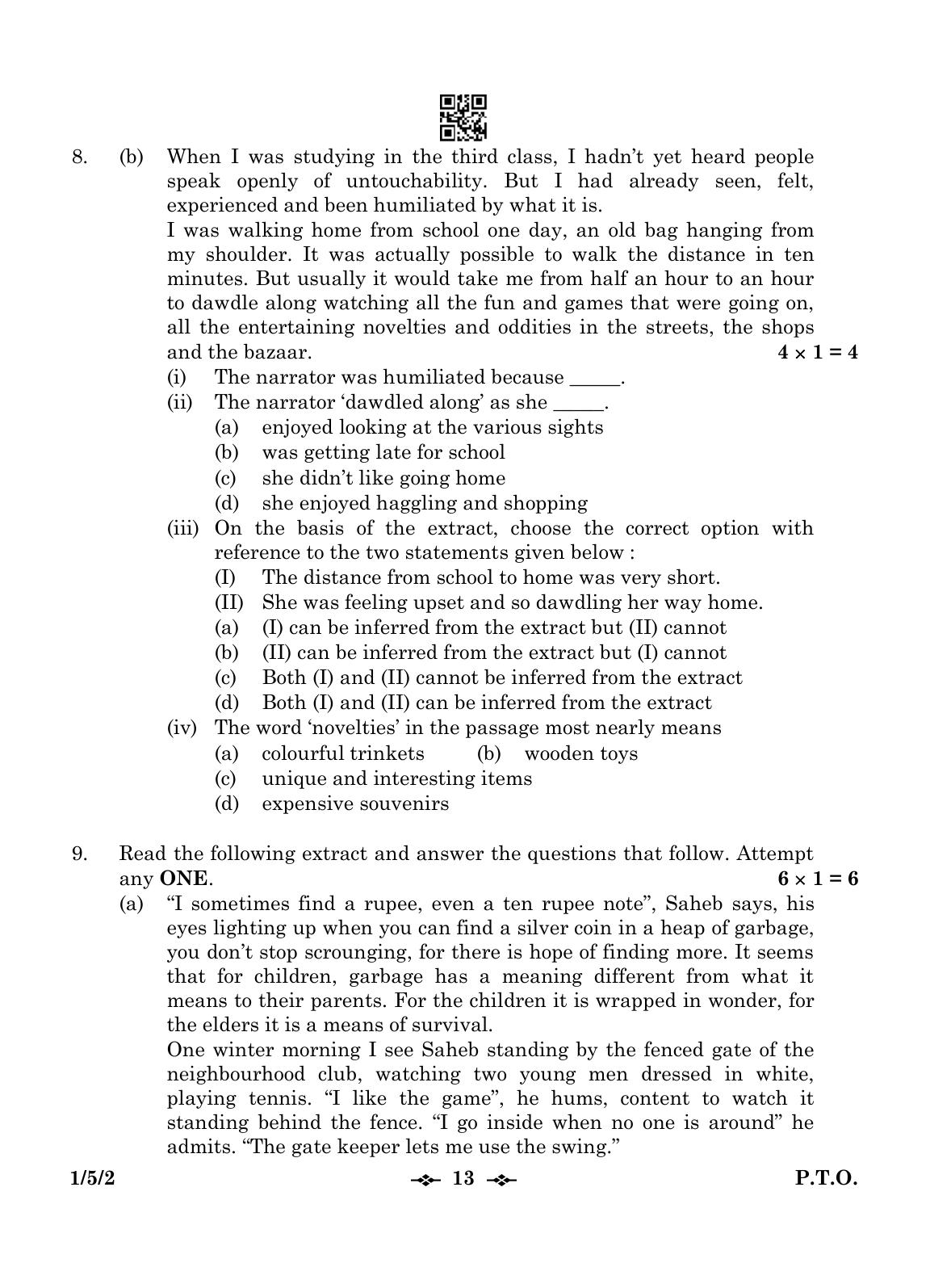 CBSE Class 12 1-5-2 English Core 2023 Question Paper - Page 13