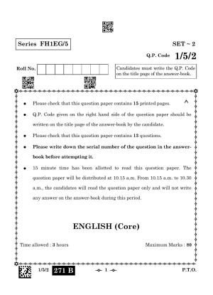 CBSE Class 12 1-5-2 English Core 2023 Question Paper