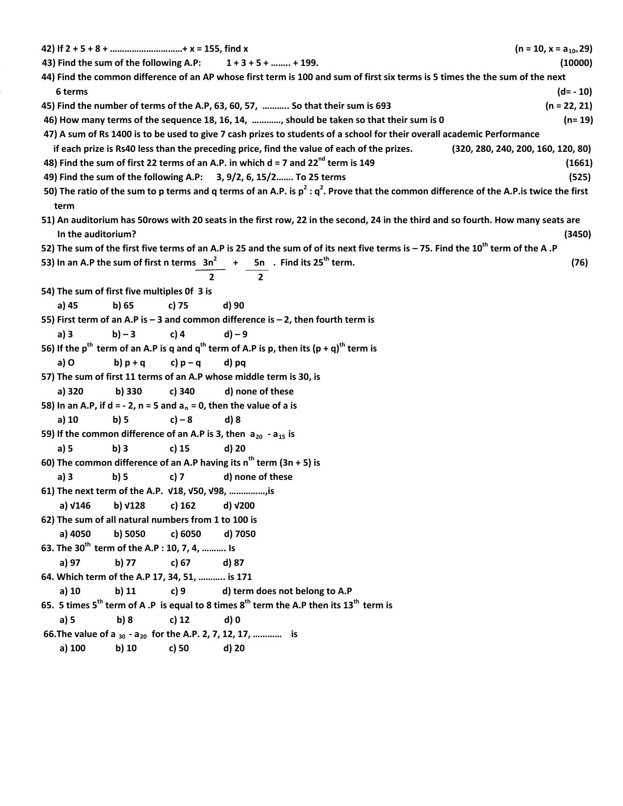 CBSE Worksheets for Class 10 Maths Quadratic Equation Assignment 4 - Page 5