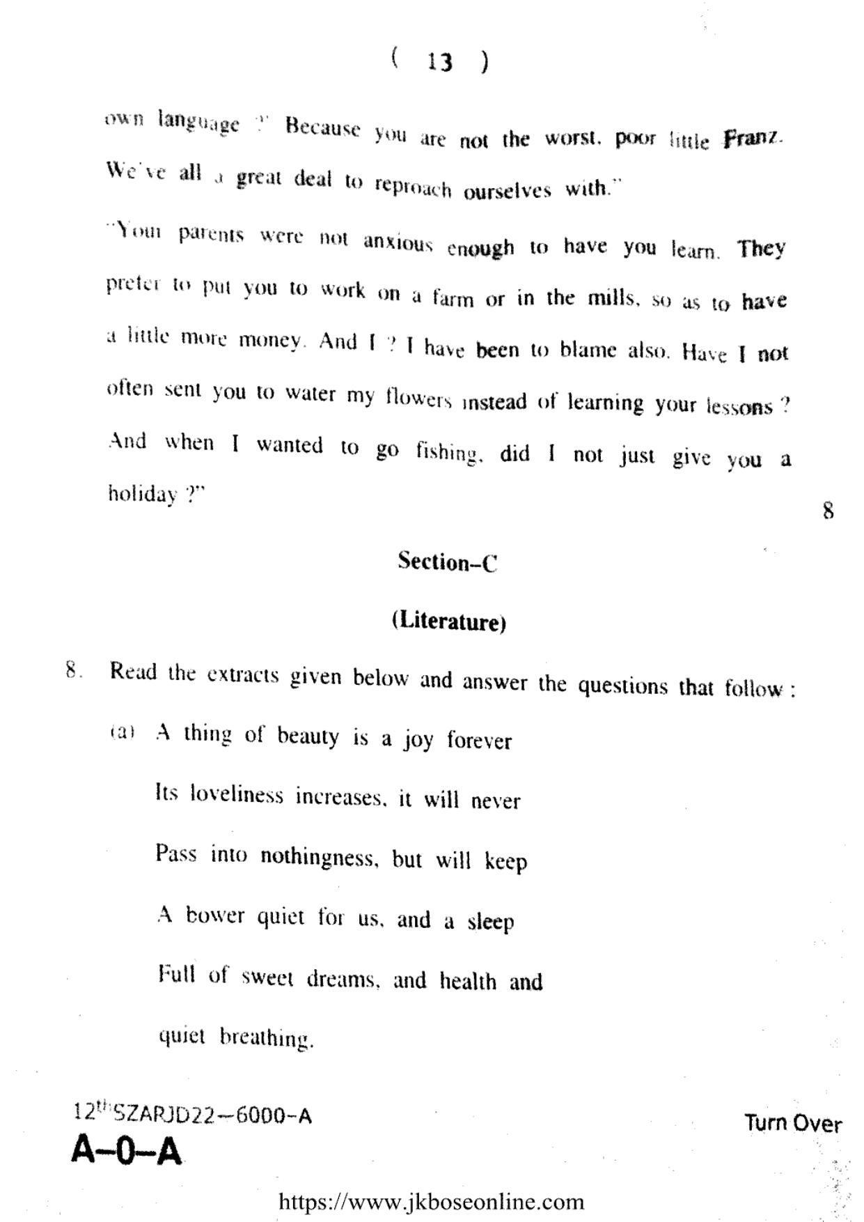 JKBOSE Class 12 English 6000-A Question Papers 2022 - Page 13