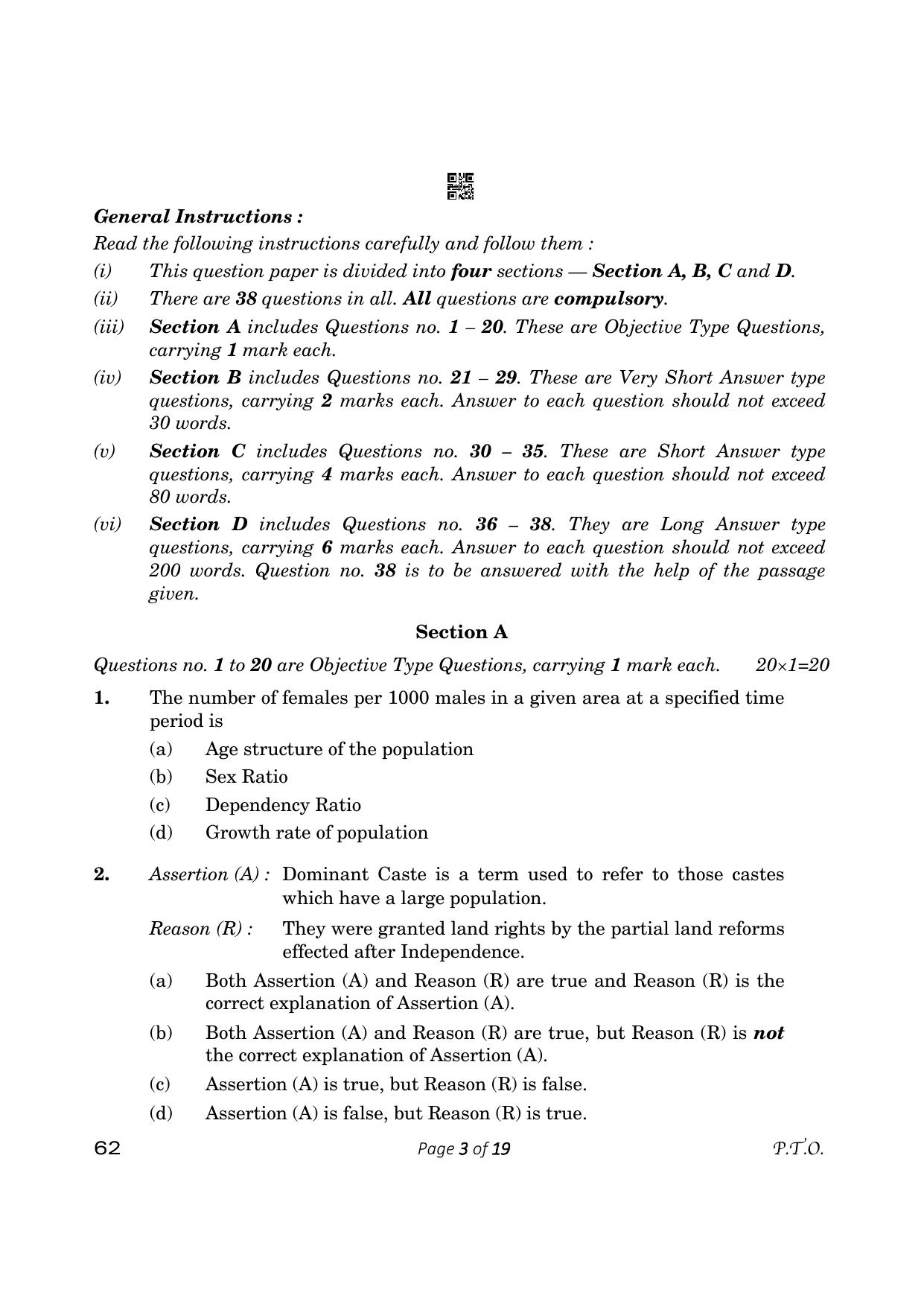 CBSE Class 12 Sociology (Compartment) 2023 Question Paper - Page 3