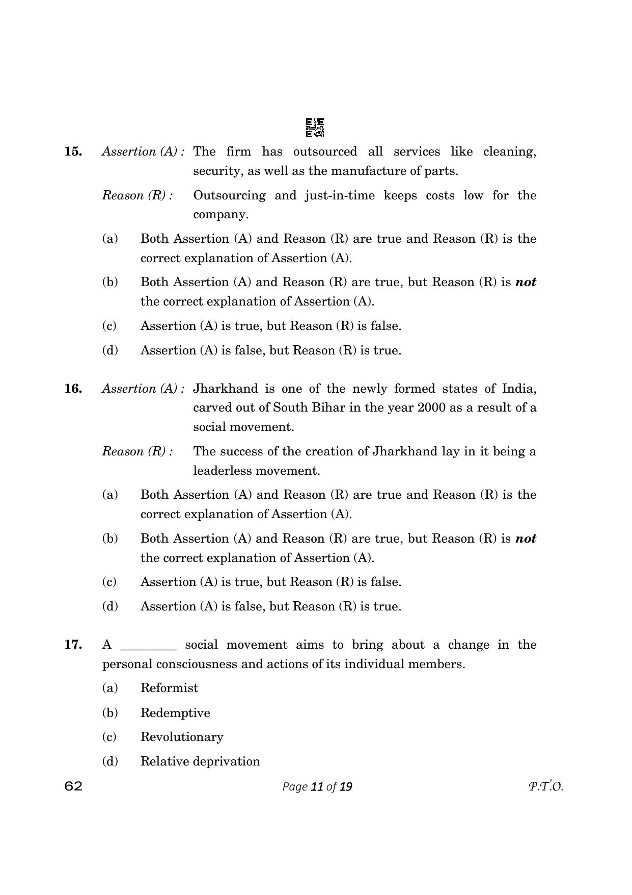CBSE Class 12 Sociology (Compartment) 2023 Question Paper - Page 11