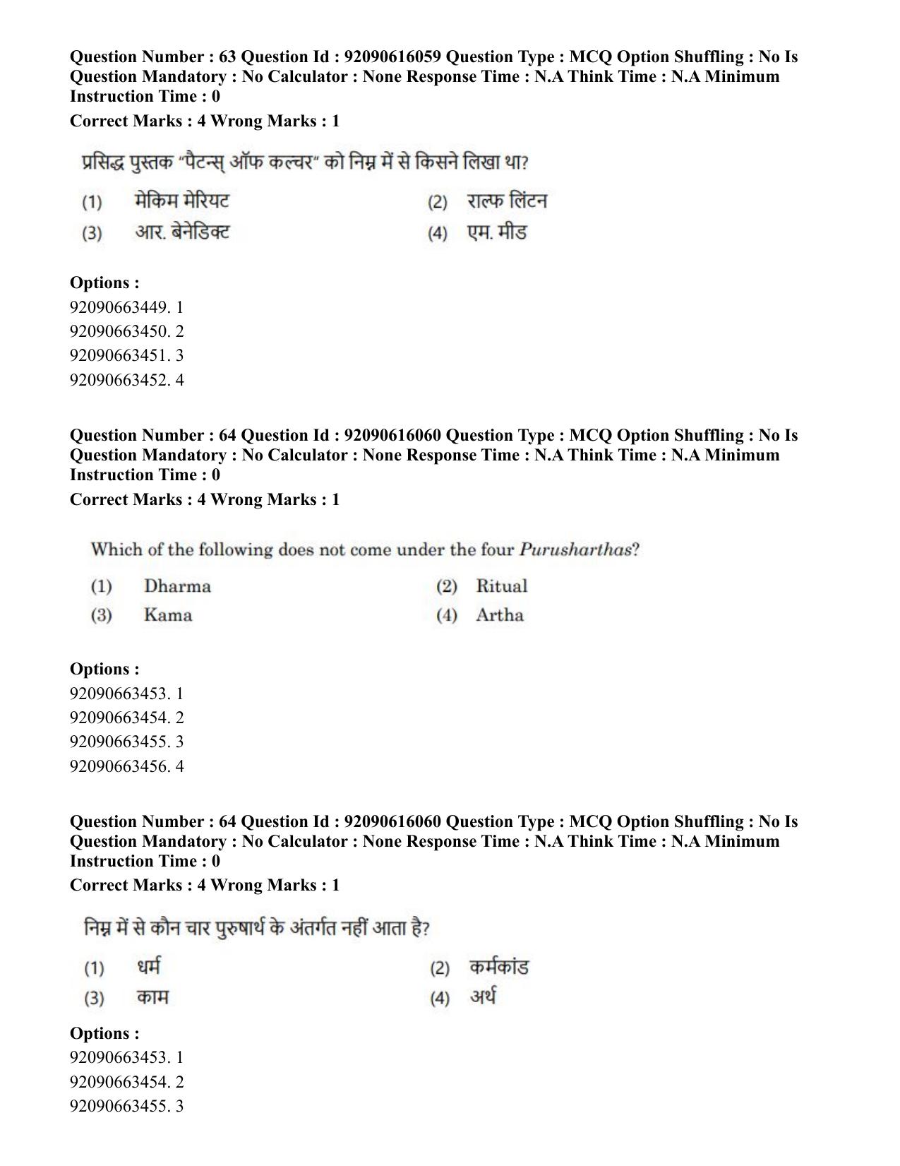 CUET PG 2023: HUQP02 – Anthropology(Eng)-Shift 1 (14-06-2023) Question Papers - Page 52