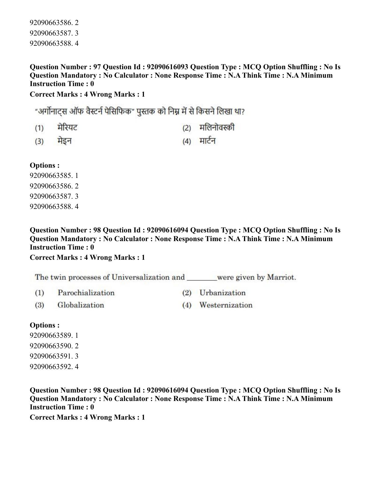 CUET PG 2023: HUQP02 – Anthropology(Eng)-Shift 1 (14-06-2023) Question Papers - Page 94