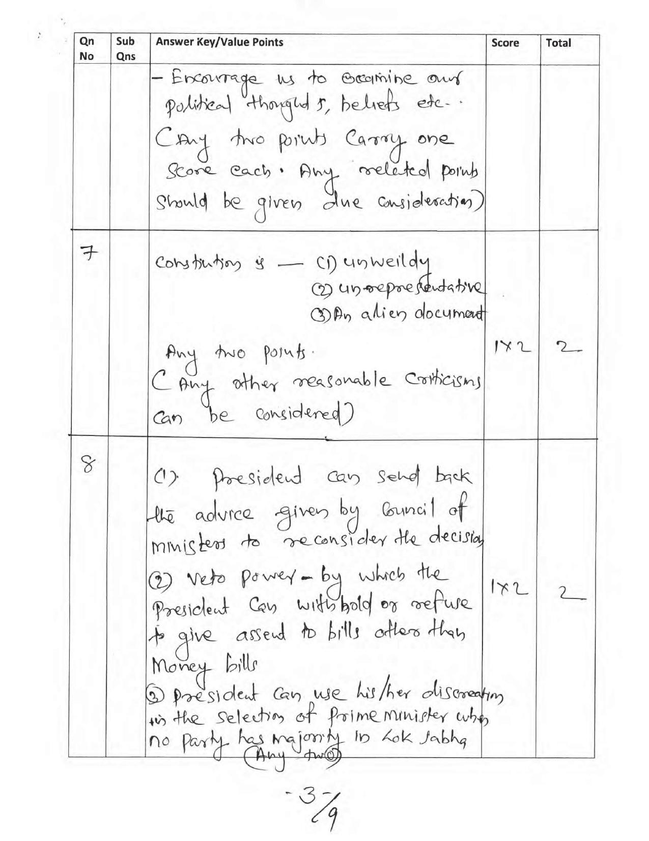 Kerala Plus One 2017  Polotical Science Answer Key - Page 3