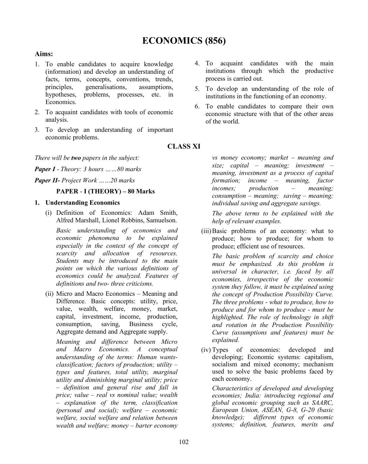 ISC Class XI & XII Economics Syllabus - Page 1