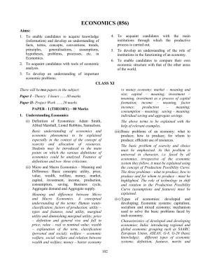 ISC Class XI & XII Economics Syllabus