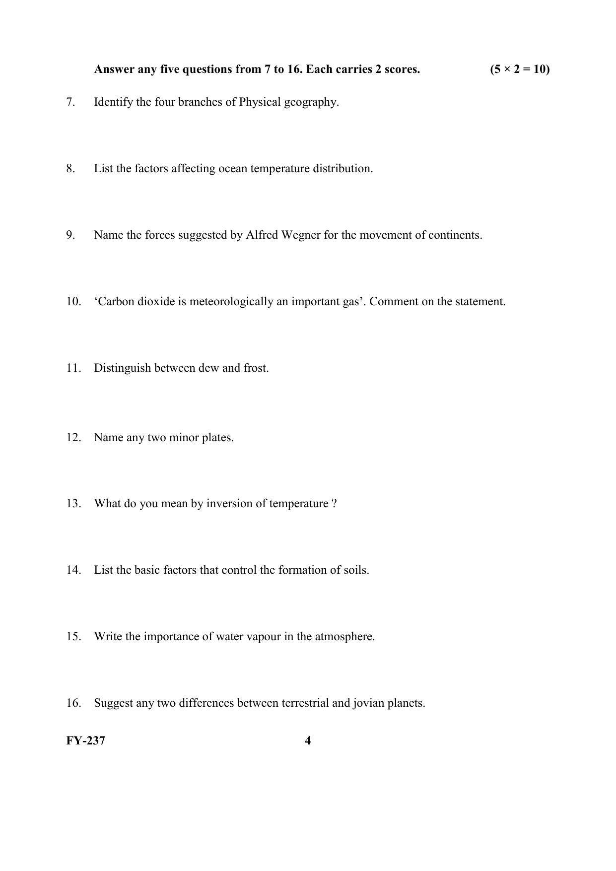 Kerala Plus One (Class 11th) Geography Question Paper 2021 - Page 4