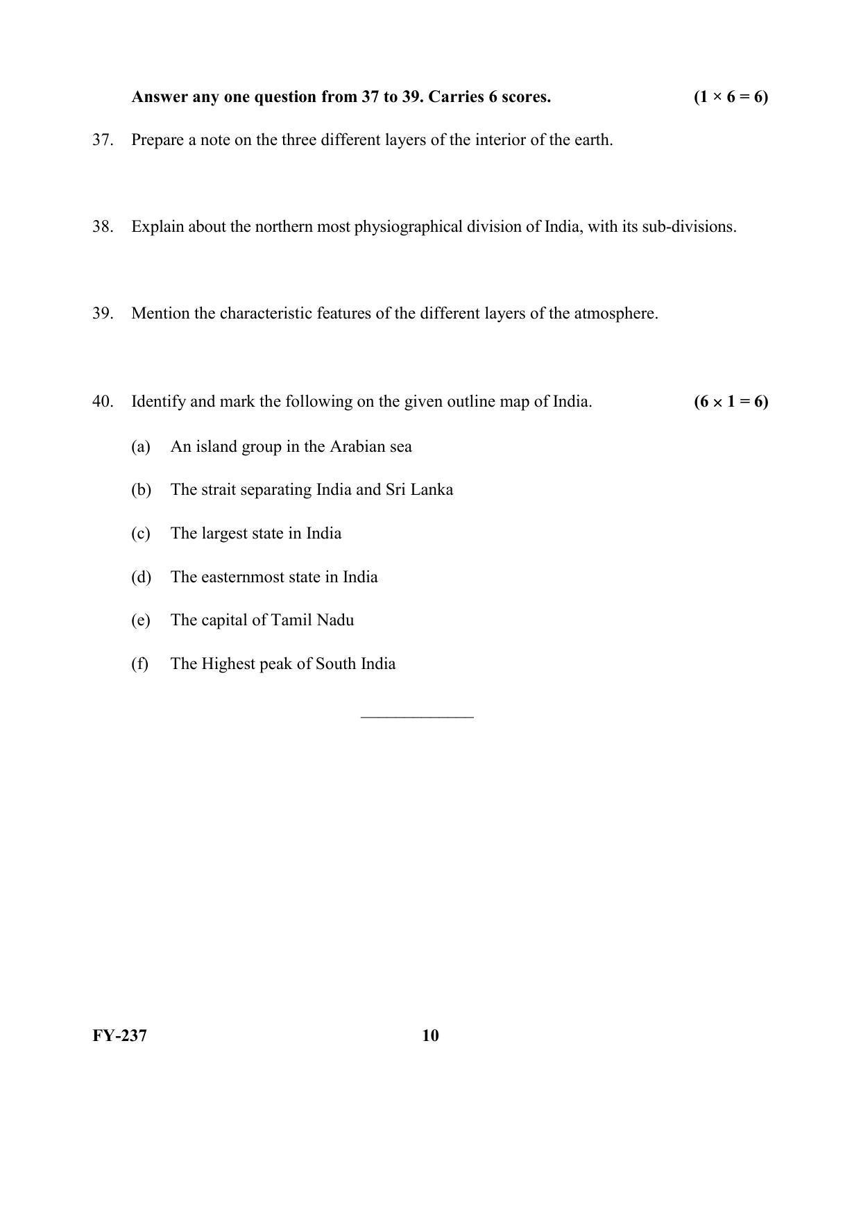 Kerala Plus One (Class 11th) Geography Question Paper 2021 - Page 10