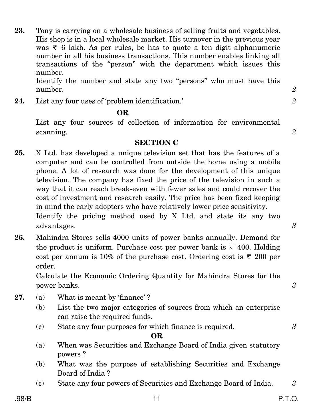 CBSE Class 12 Entrepreneurship 2020 Compartment Question Paper - Page 11