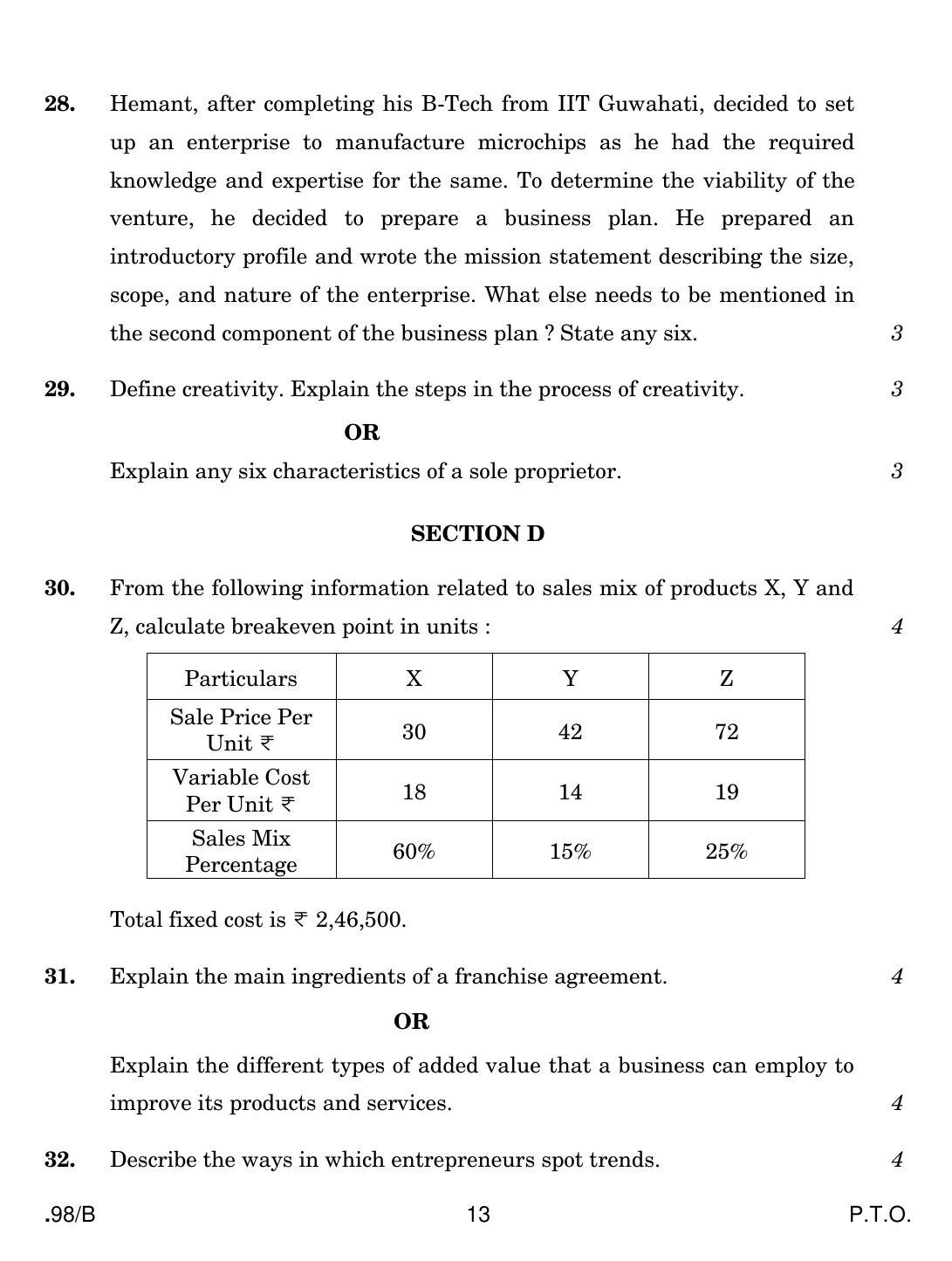 CBSE Class 12 Entrepreneurship 2020 Compartment Question Paper - Page 13