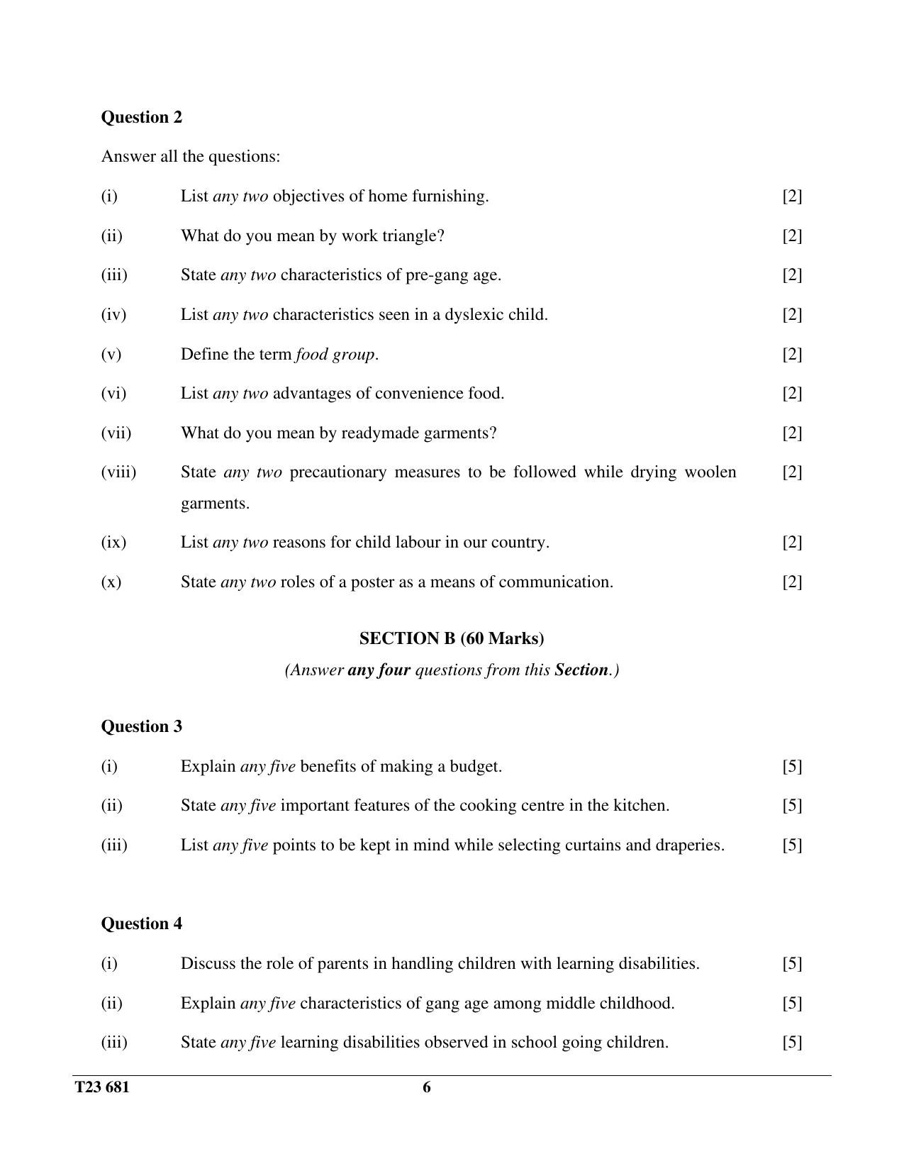 ICSE Class 10 HOME SCIENCE 2023 Question Paper - Page 6