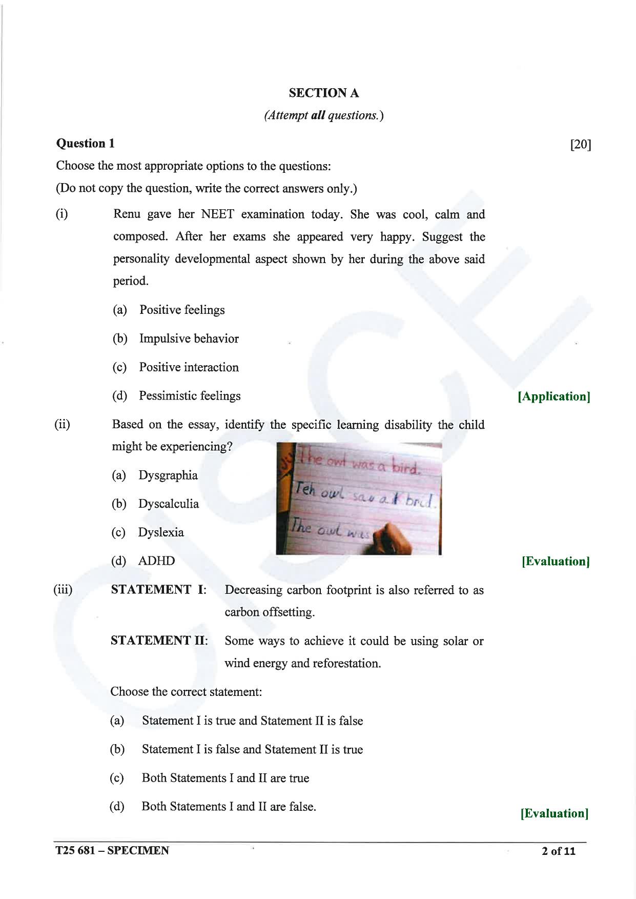 ICSE Class 10 2025 Home Science (QP & MS) Specimen Paper - Page 2