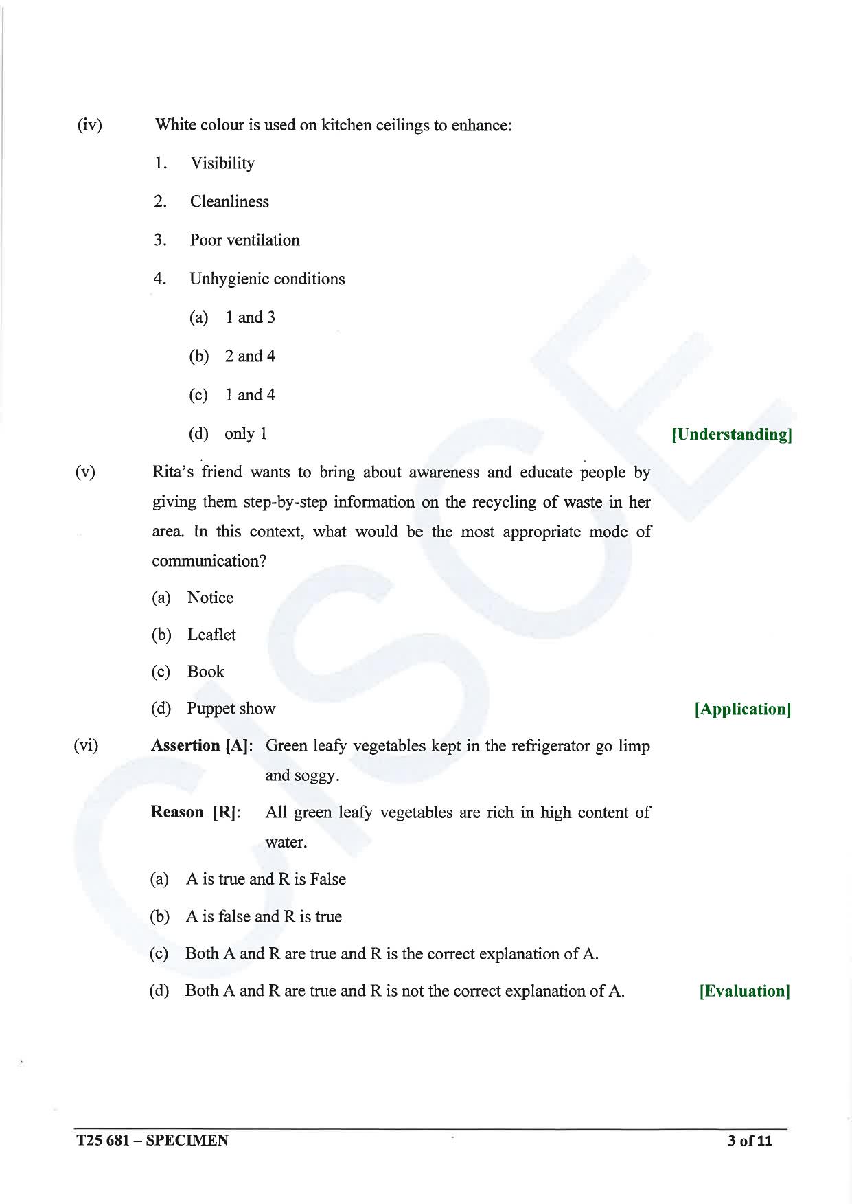 ICSE Class 10 2025 Home Science (QP & MS) Specimen Paper - Page 3