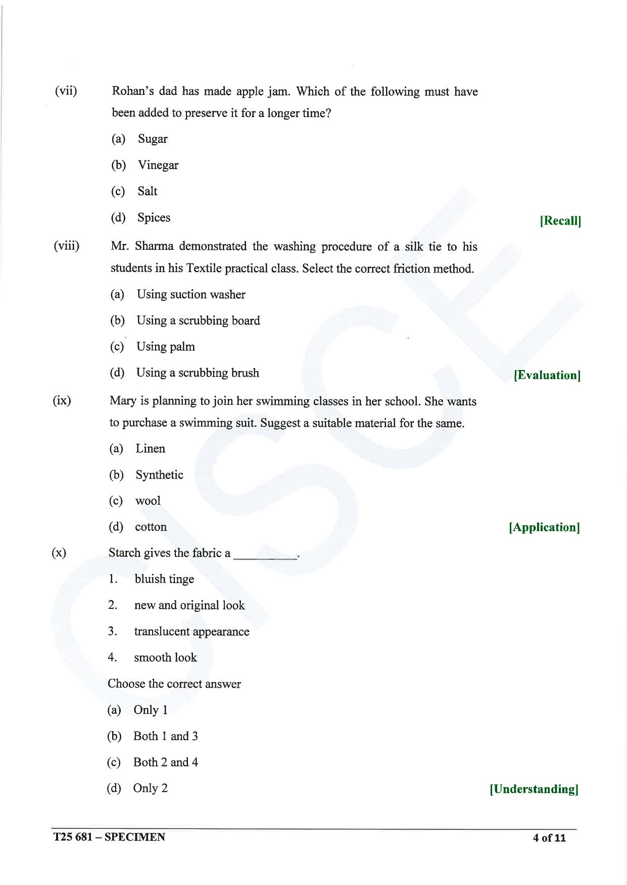 ICSE Class 10 2025 Home Science (QP & MS) Specimen Paper - Page 4