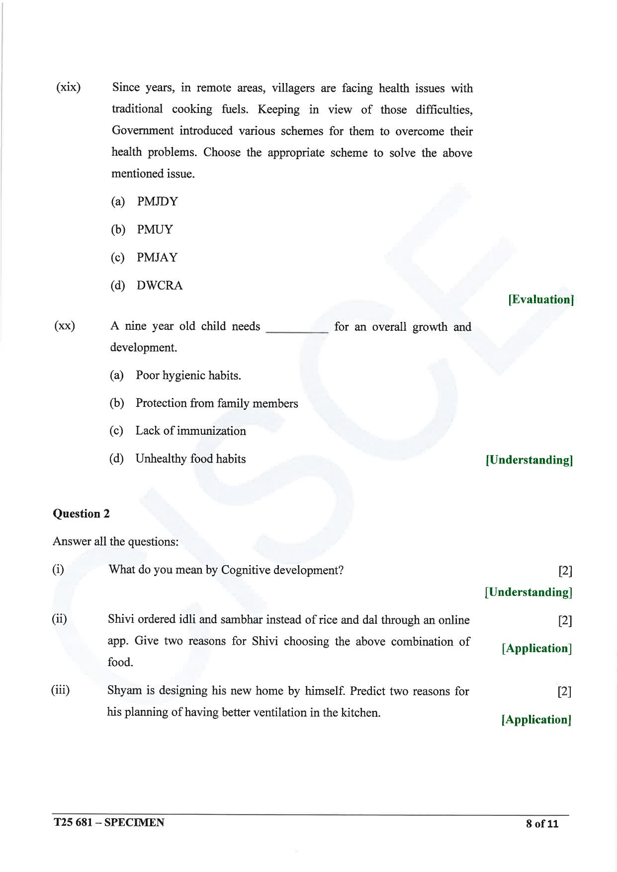 ICSE Class 10 2025 Home Science (QP & MS) Specimen Paper - Page 8