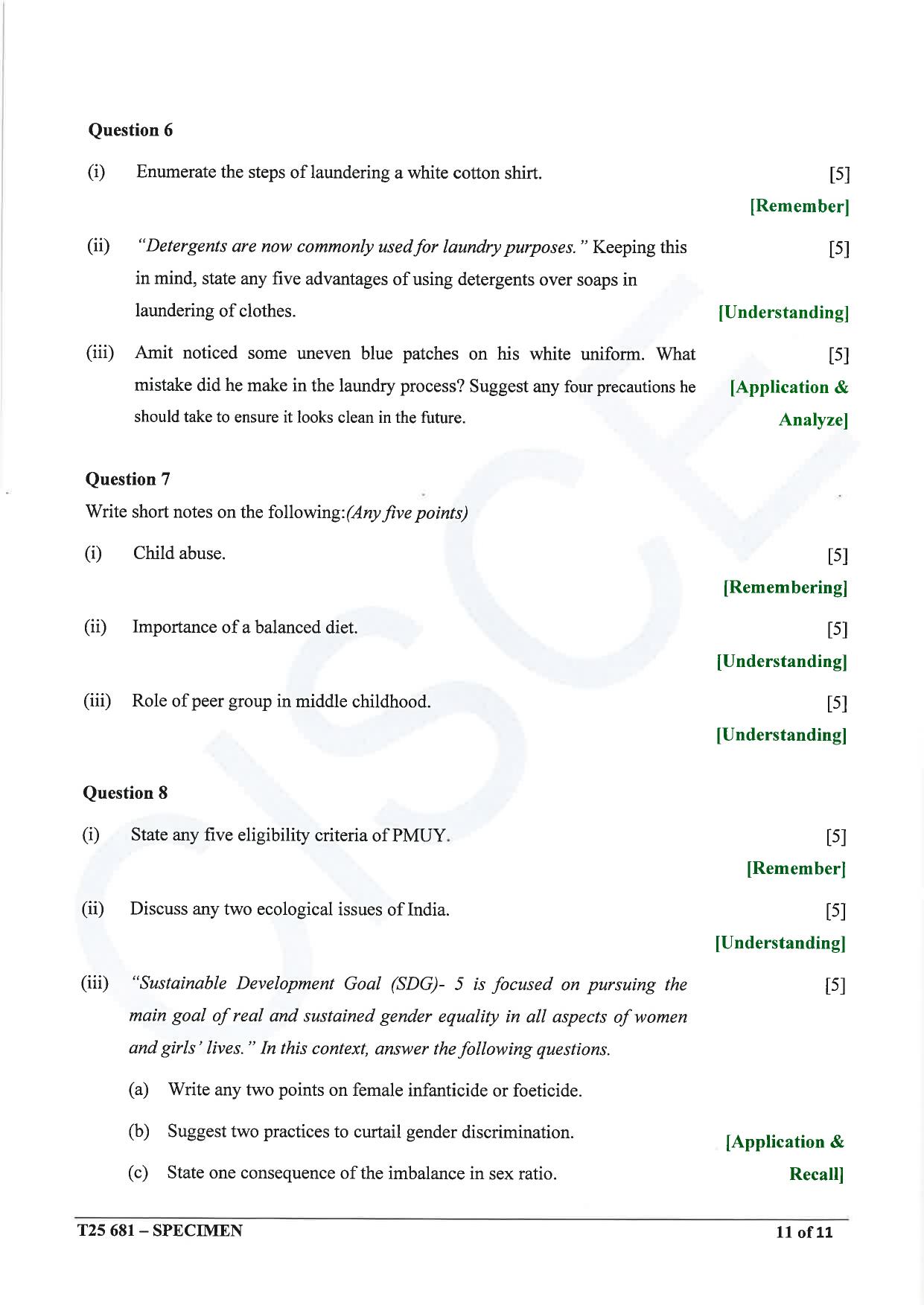 ICSE Class 10 2025 Home Science (QP & MS) Specimen Paper - Page 11
