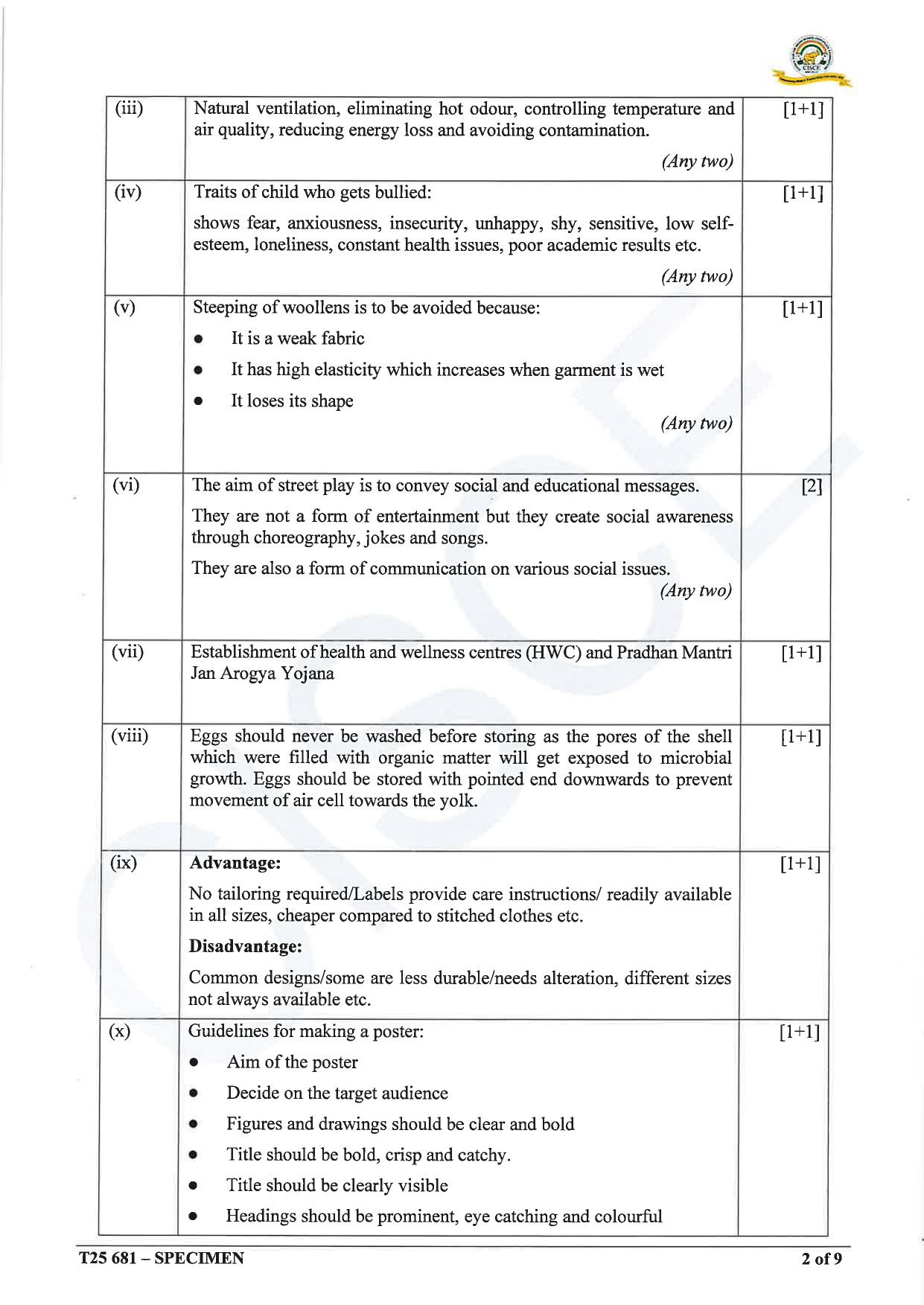 ICSE Class 10 2025 Home Science (QP & MS) Specimen Paper - Page 13