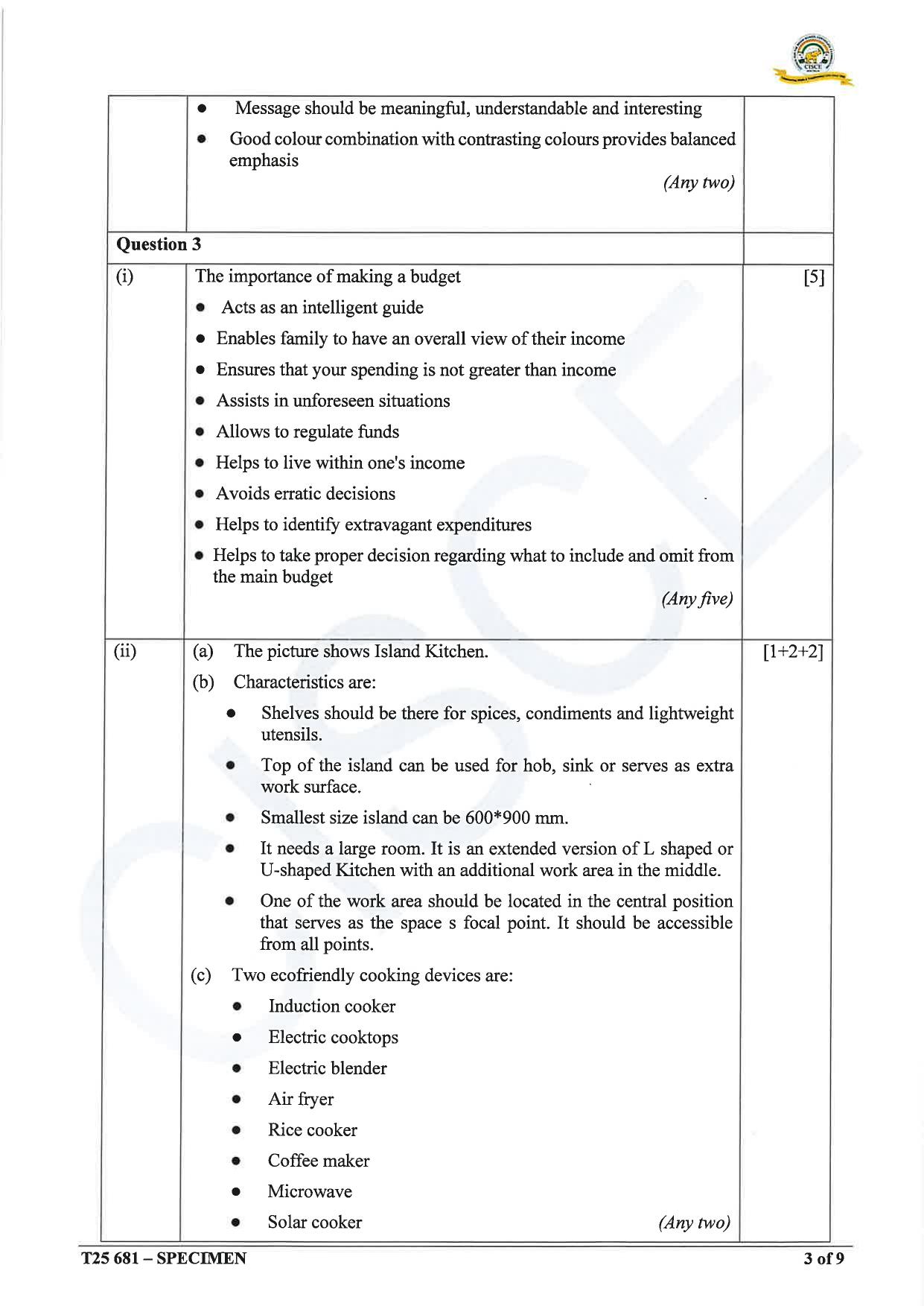 ICSE Class 10 2025 Home Science (QP & MS) Specimen Paper - Page 14