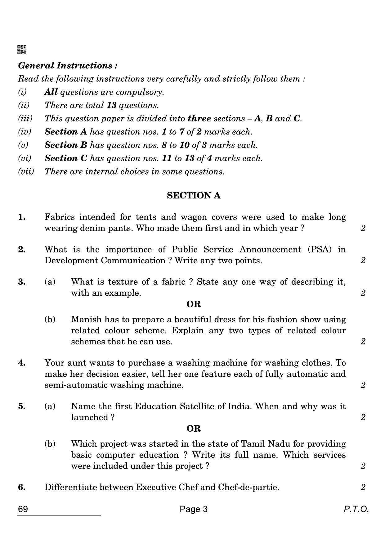 CBSE Class 12 69 Home Science 2022 Compartment Question Paper - Page 3