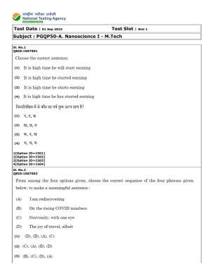 CUET (PG) 2022: PGQP-50 A. Nanoscience I - M.Tech (01-09-2022) Question Paper
