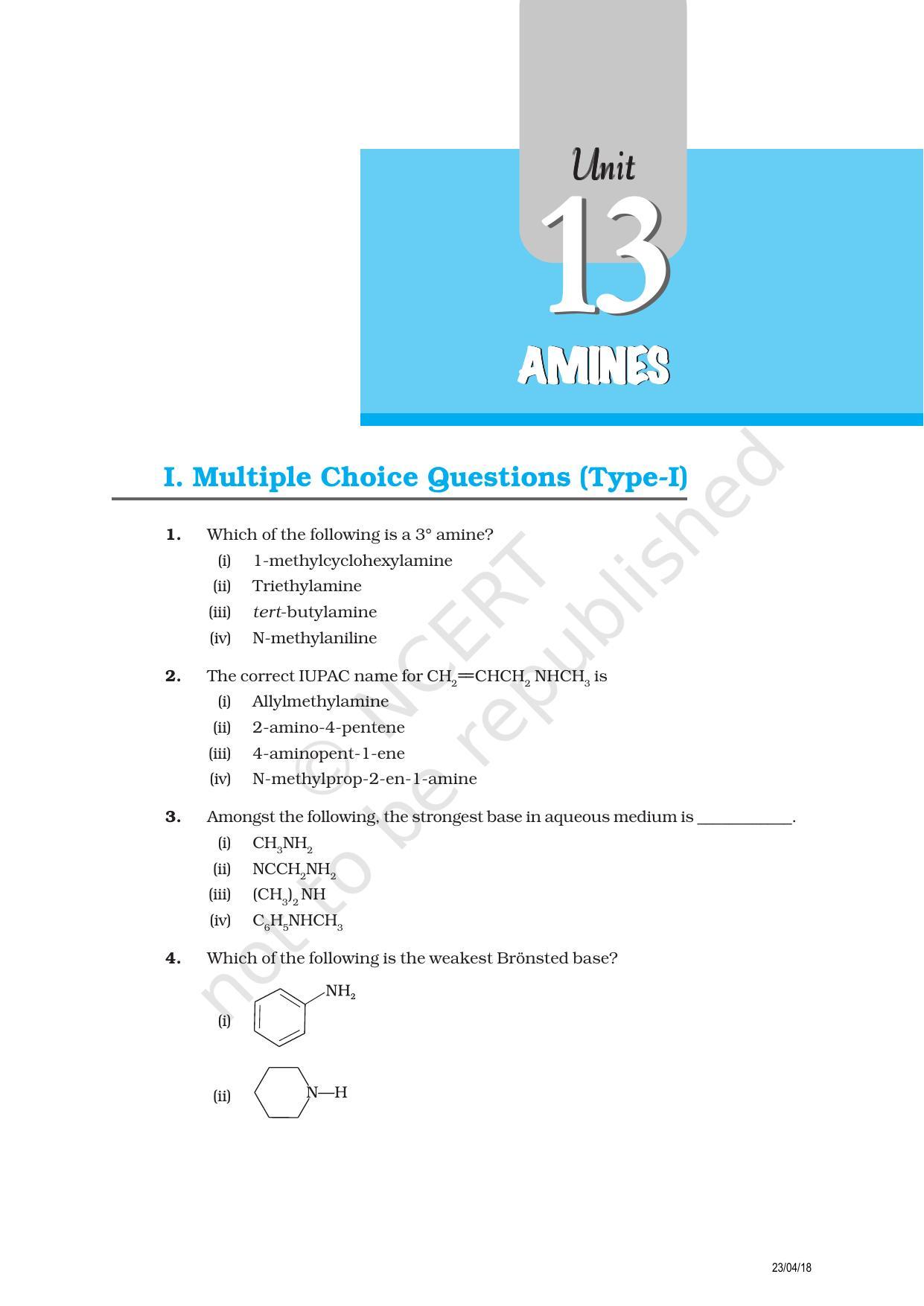 NCERT Exemplar Book for Class 12 Chemistry: Chapter 13 Amines - Page 1