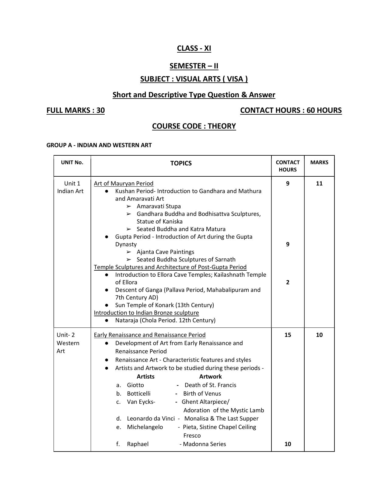 WBCHSE Class 11 & 12 Syllabus for Visual Arts (VISA) (SET III) - Page 4