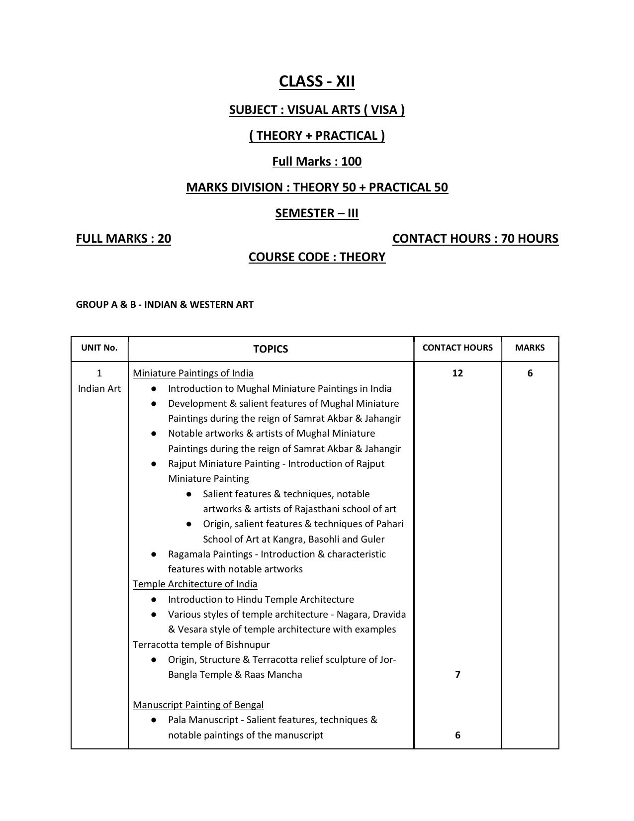 WBCHSE Class 11 & 12 Syllabus for Visual Arts (VISA) (SET III) - Page 9