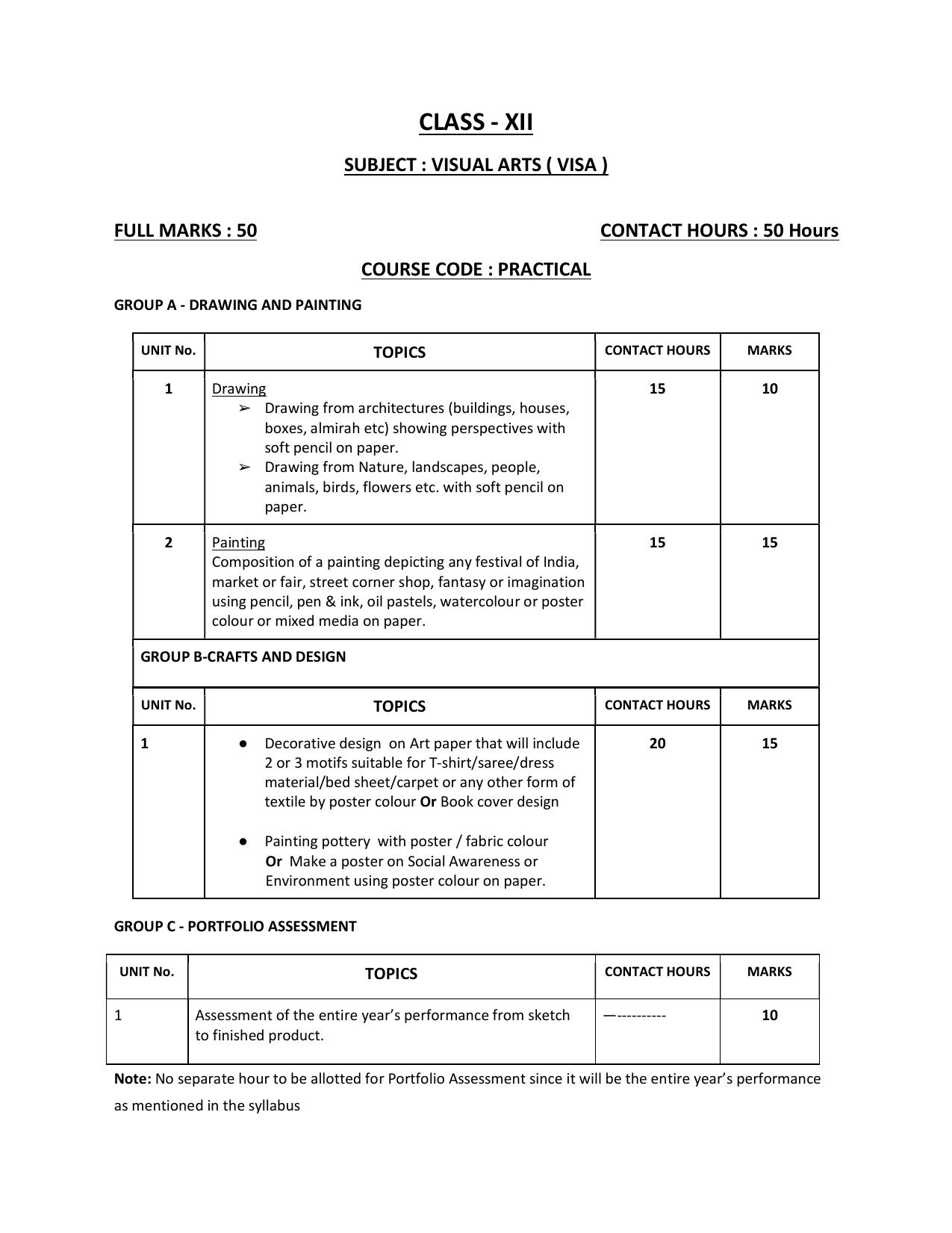 WBCHSE Class 11 & 12 Syllabus for Visual Arts (VISA) (SET III) - Page 13