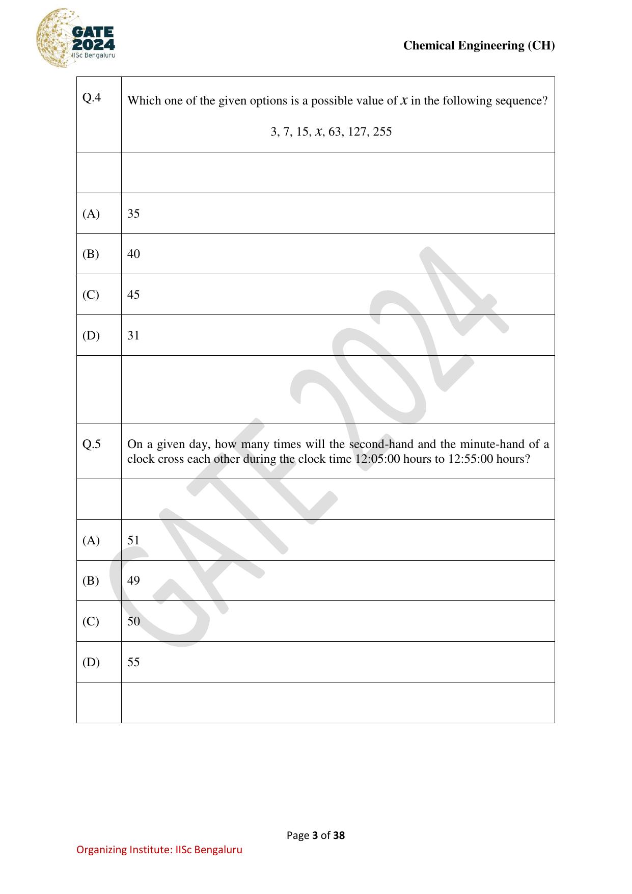 GATE 2024 Chemical Engineering (CH) Question Paper - Page 3