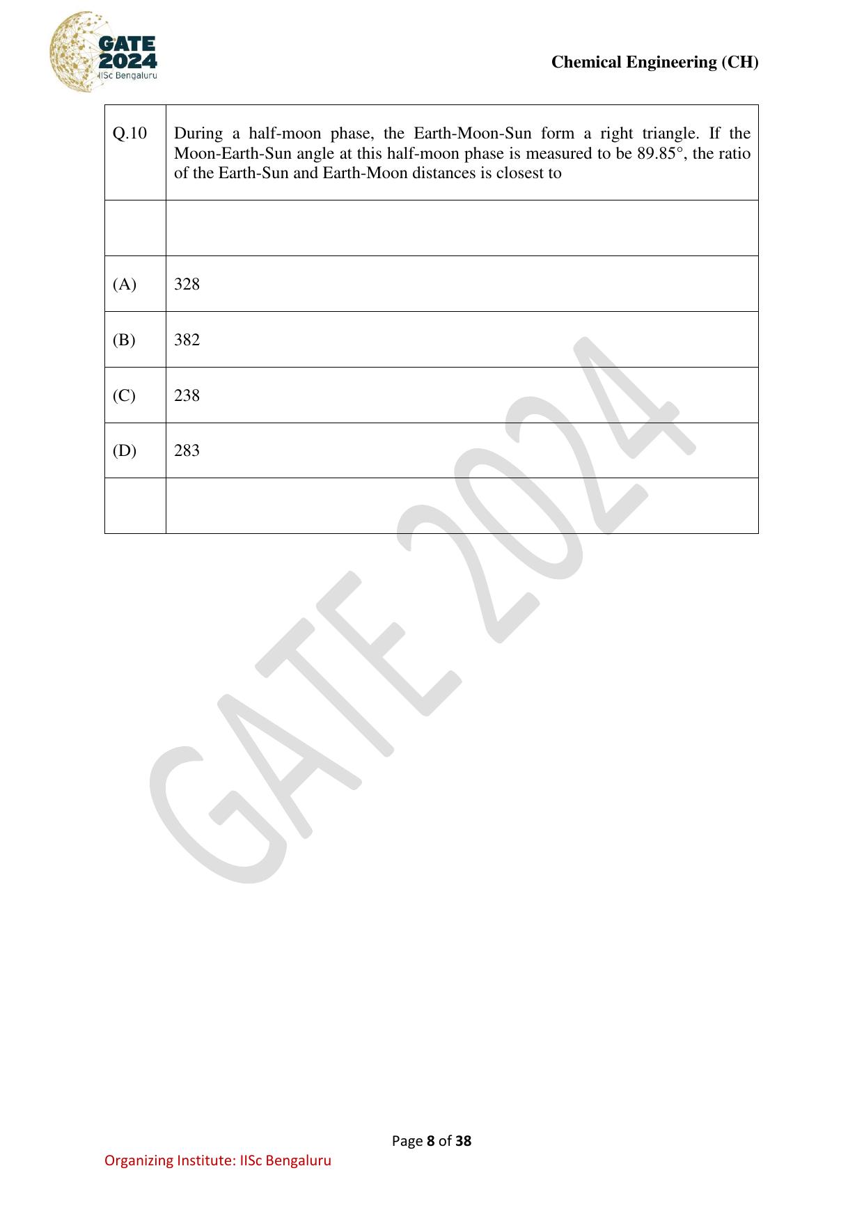 GATE 2024 Chemical Engineering (CH) Question Paper - Page 8