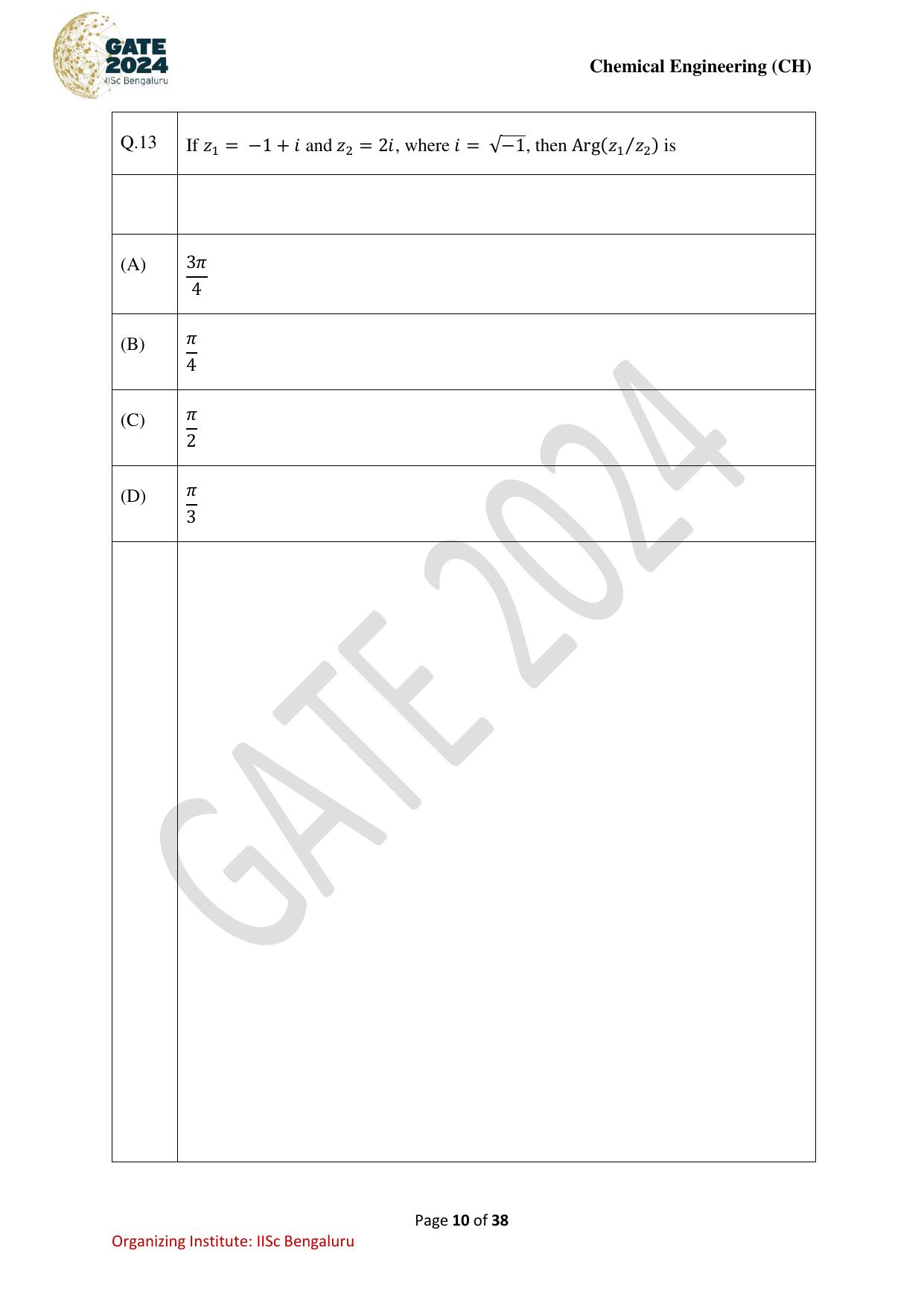 GATE 2024 Chemical Engineering (CH) Question Paper - Page 10