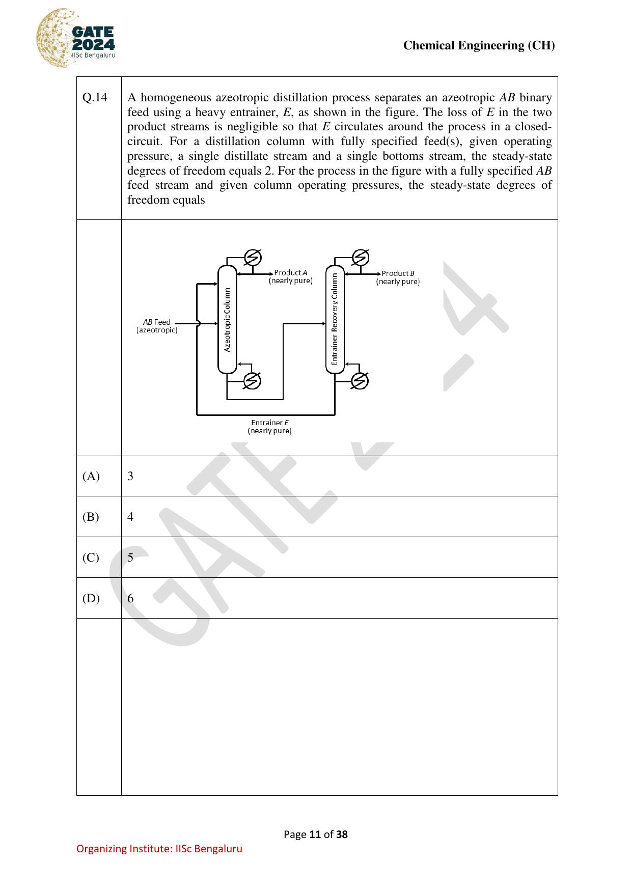 GATE 2024 Chemical Engineering (CH) Question Paper - Page 11