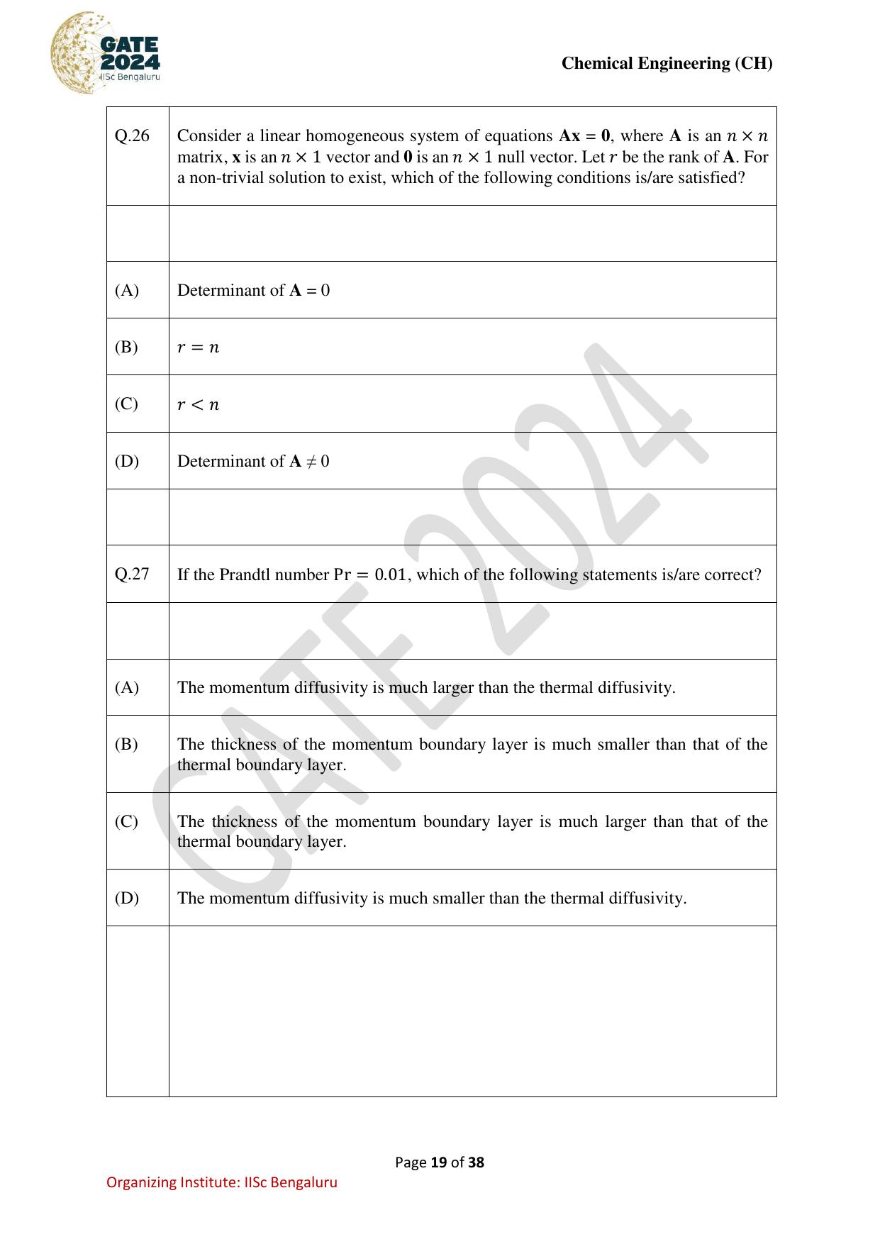 GATE 2024 Chemical Engineering (CH) Question Paper - Page 19