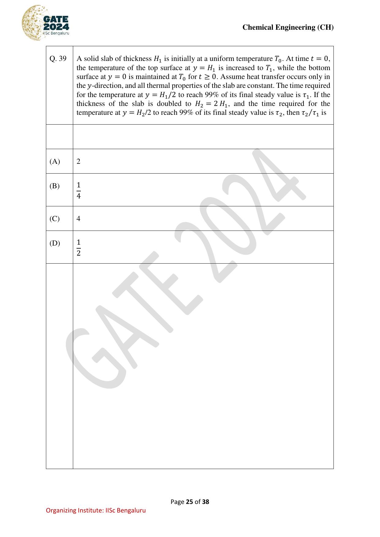 GATE 2024 Chemical Engineering (CH) Question Paper - Page 25