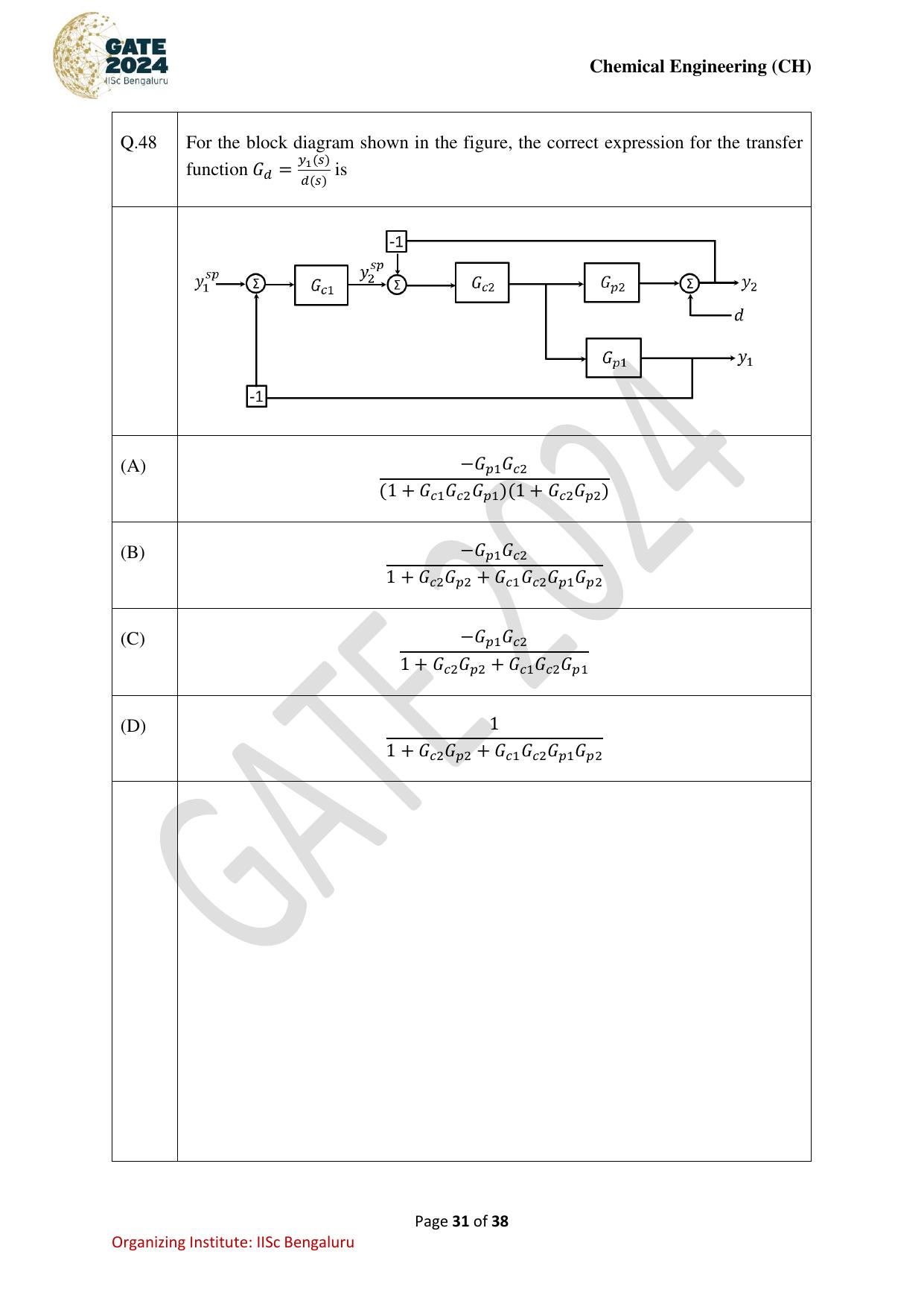 GATE 2024 Chemical Engineering (CH) Question Paper - Page 31
