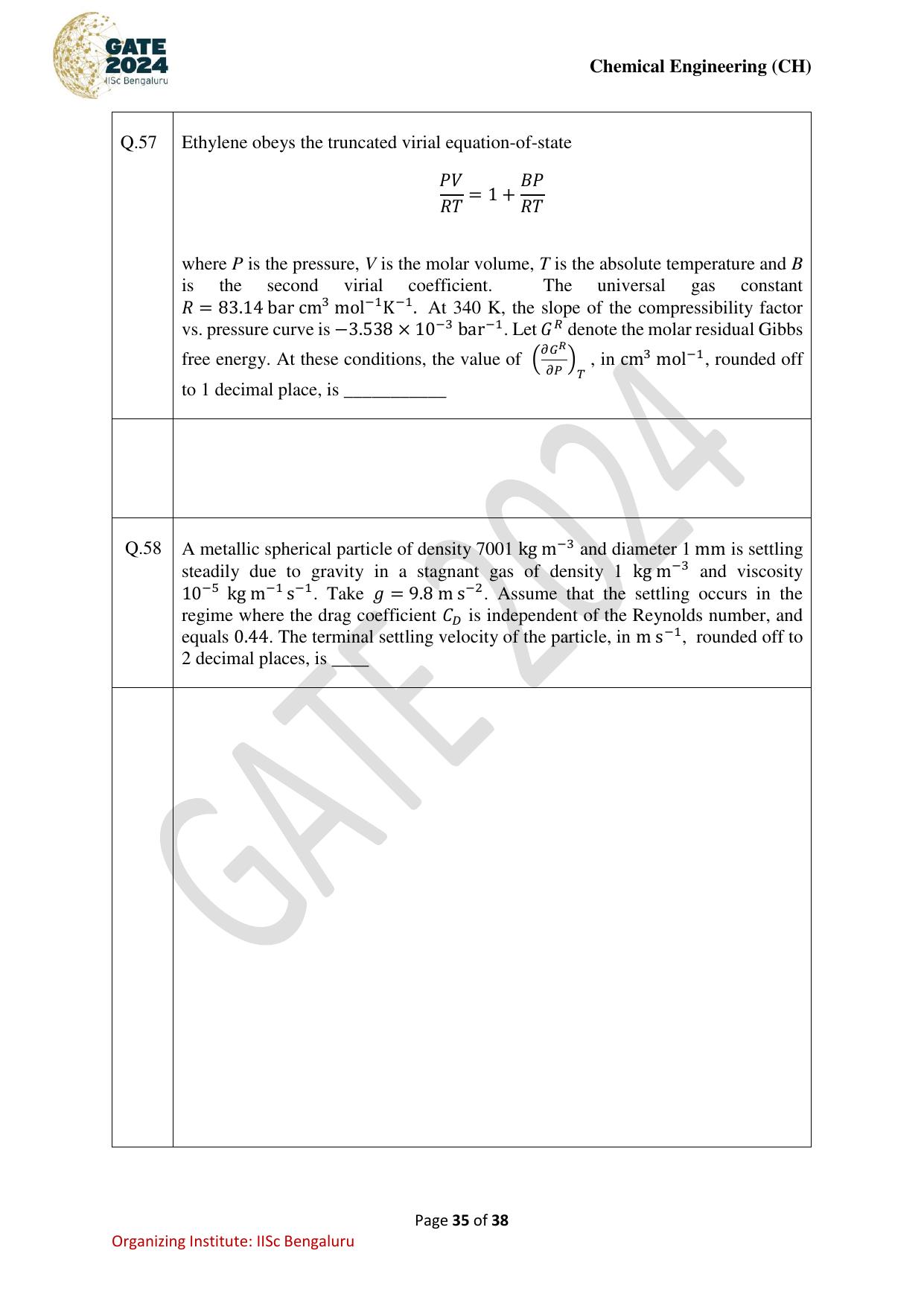 GATE 2024 Chemical Engineering (CH) Question Paper - Page 35