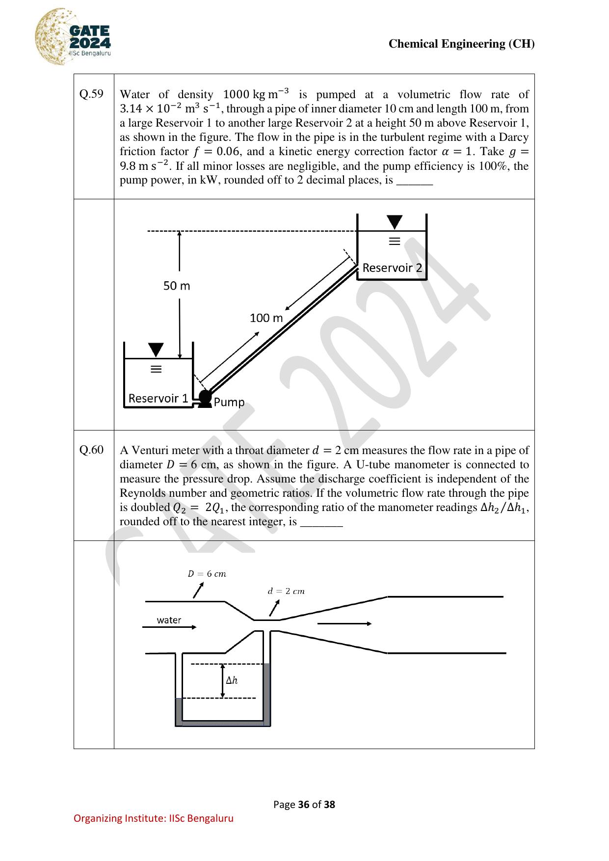 GATE 2024 Chemical Engineering (CH) Question Paper - Page 36