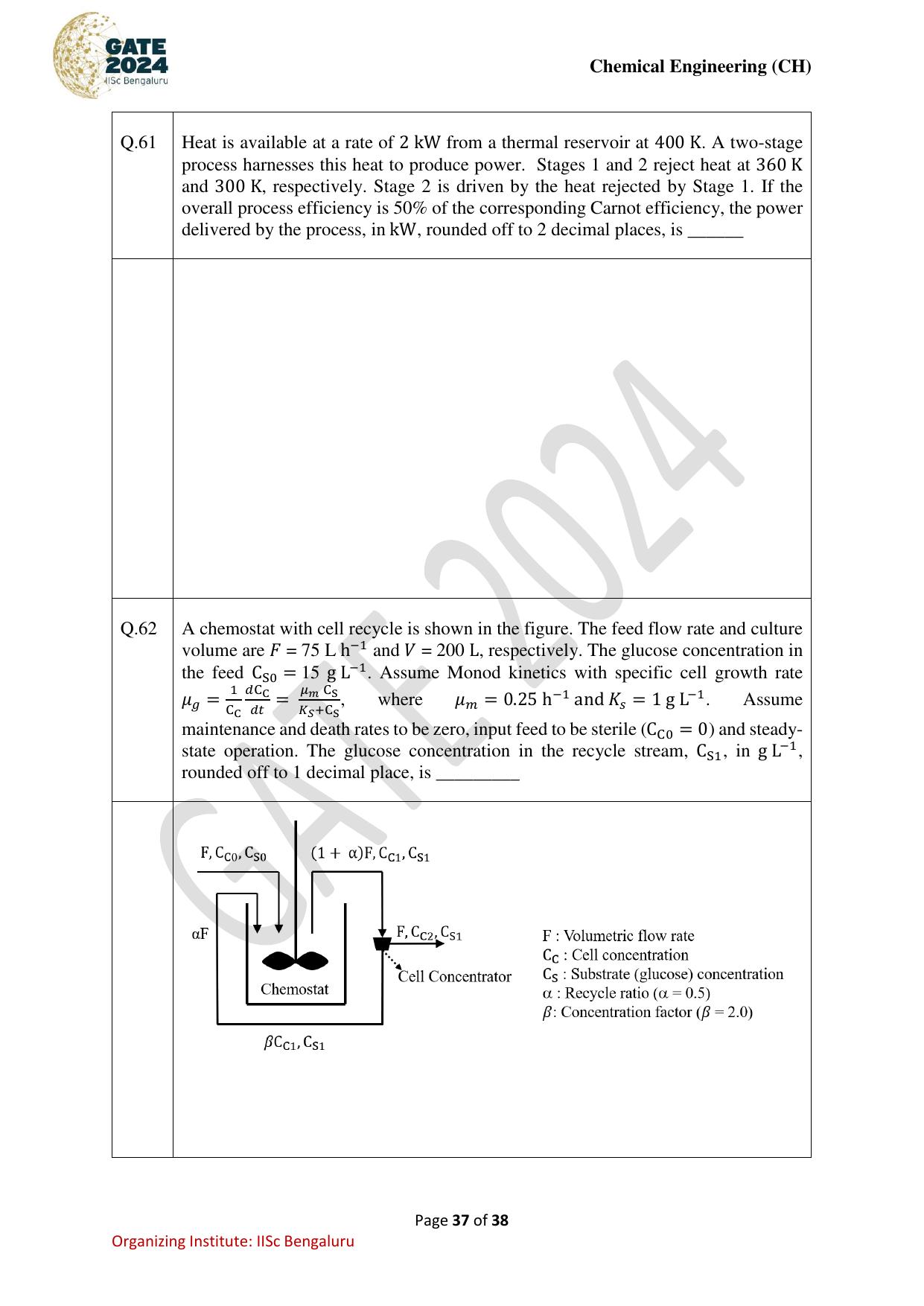 GATE 2024 Chemical Engineering (CH) Question Paper - Page 37