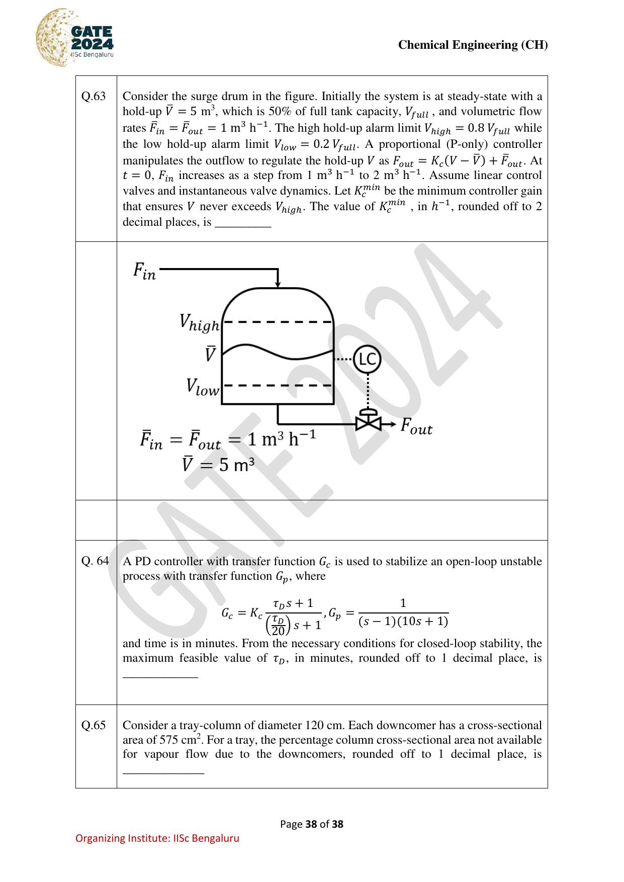 GATE 2024 Chemical Engineering (CH) Question Paper - Page 38