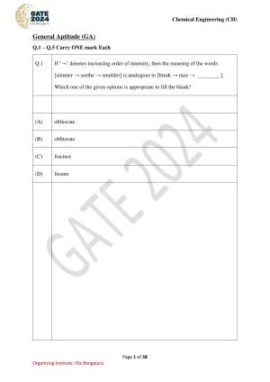 GATE 2024 Chemical Engineering (CH) Question Paper