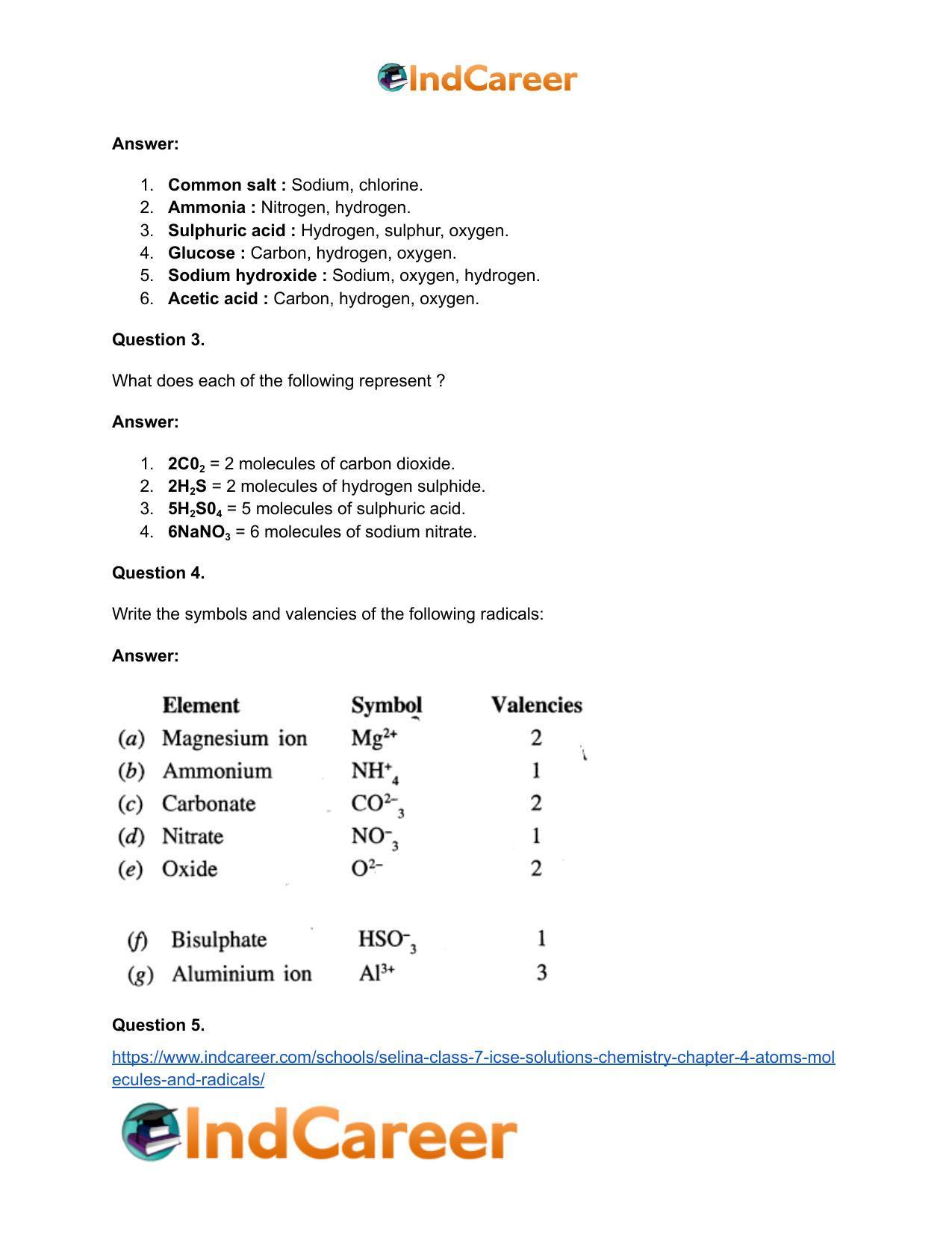 Selina Class 7 ICSE Solutions Chemistry : Chapter 4- Atoms, Molecules and Radicals - Page 3