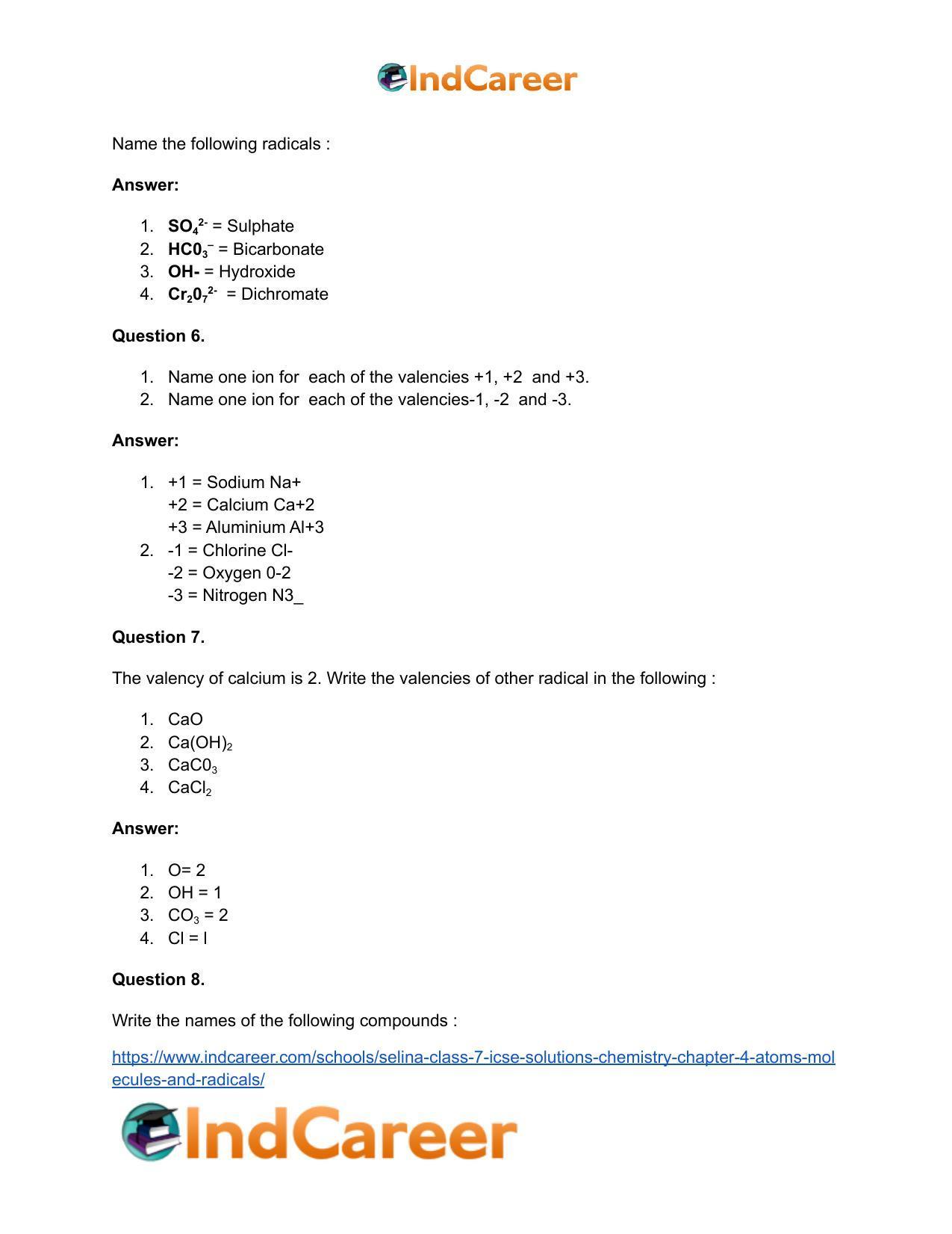 Selina Class 7 ICSE Solutions Chemistry : Chapter 4- Atoms, Molecules and Radicals - Page 4