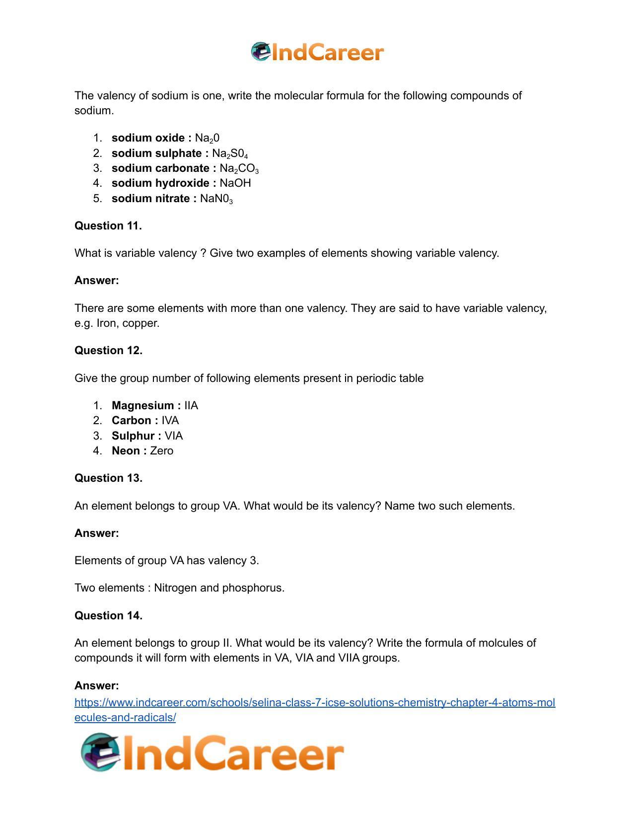 Selina Class 7 ICSE Solutions Chemistry : Chapter 4- Atoms, Molecules and Radicals - Page 6
