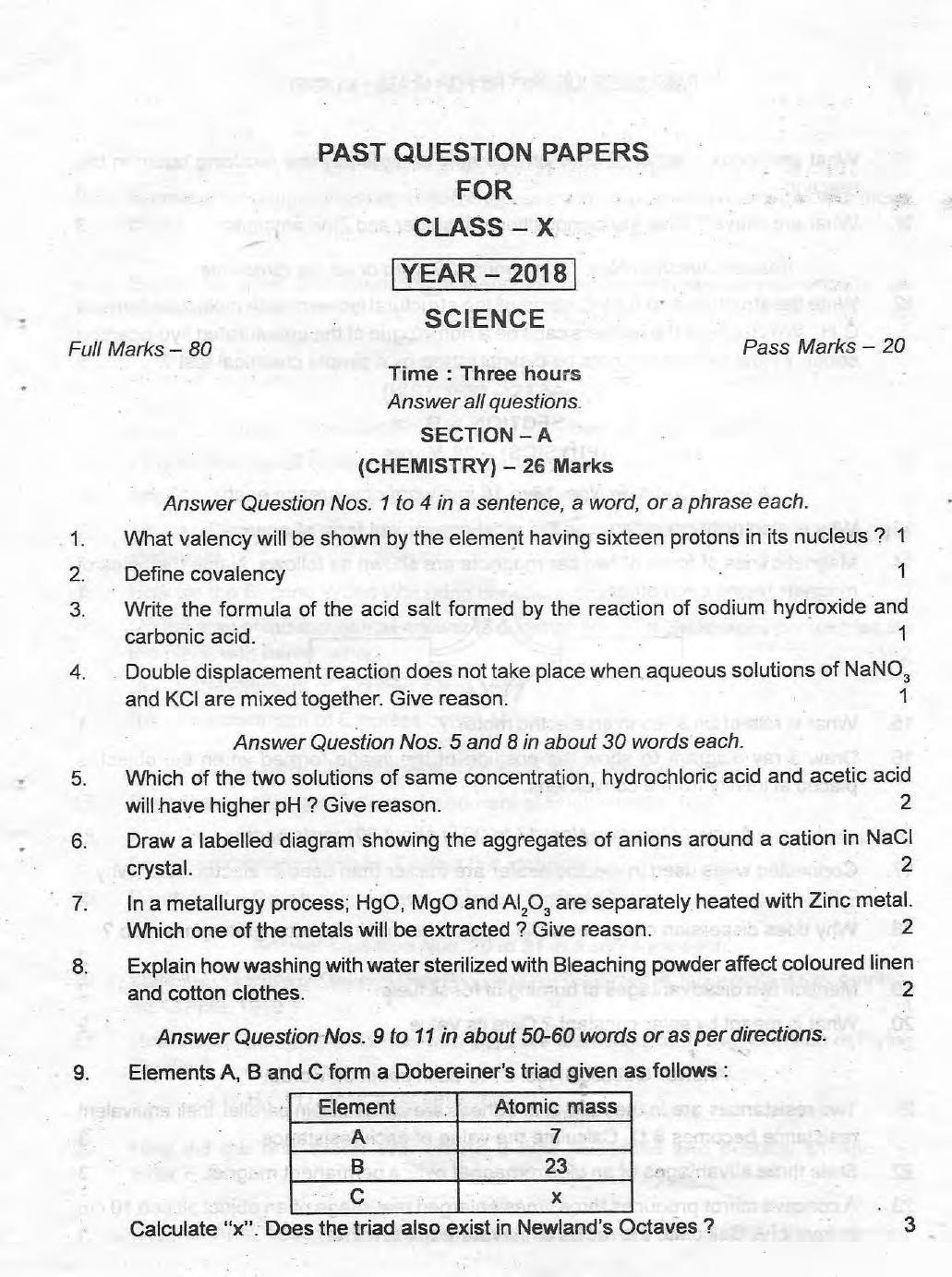 Manipur HSLC 2018 Science Question Paper  - Page 1